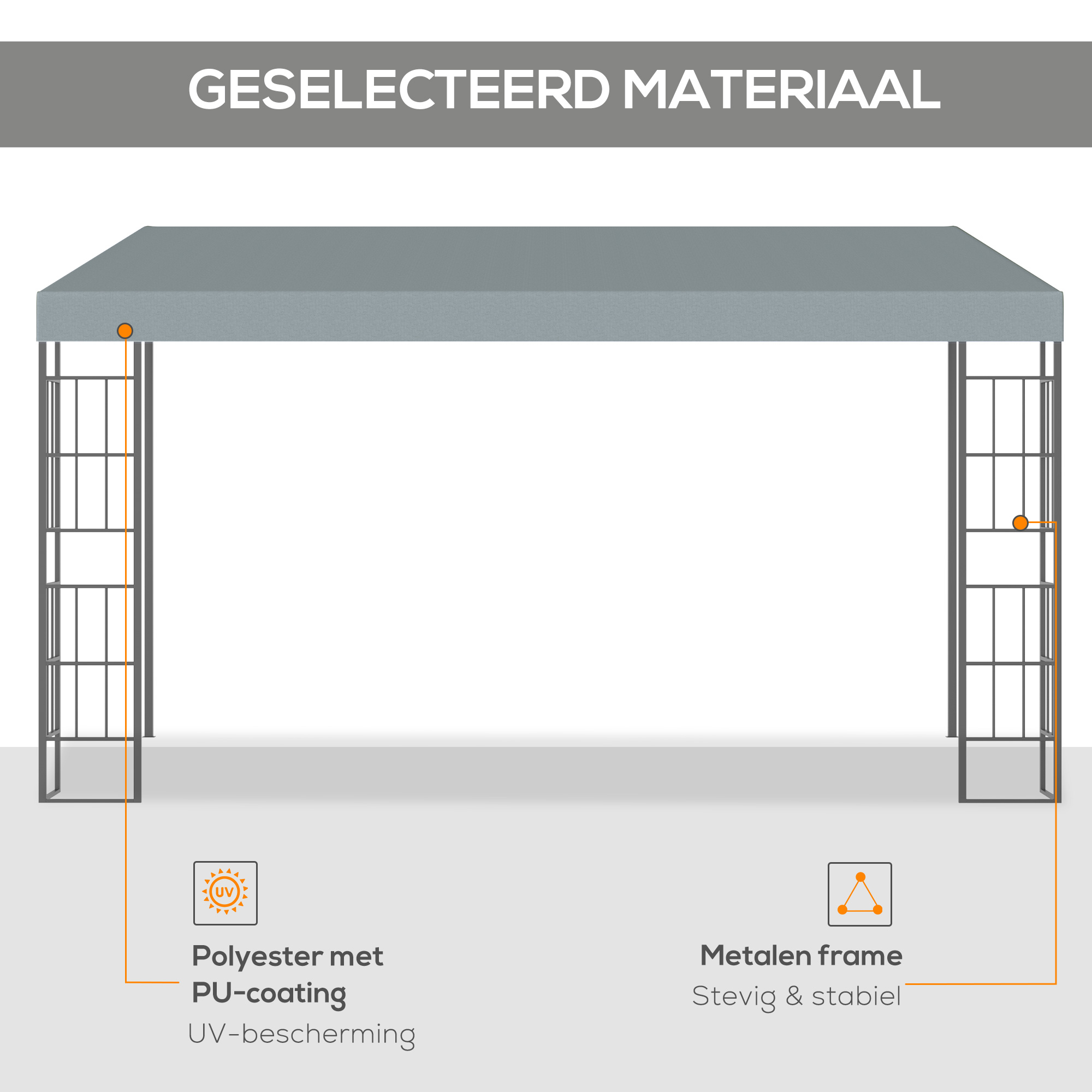 hellend dak pergola grijs+zwart 4 x 3 x 2.5m