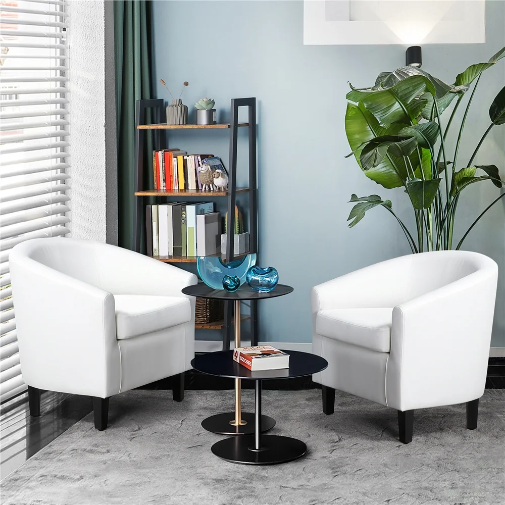 Renwick Faux Leather Barrel Accent Chair for Living Room, Set of 2, Black