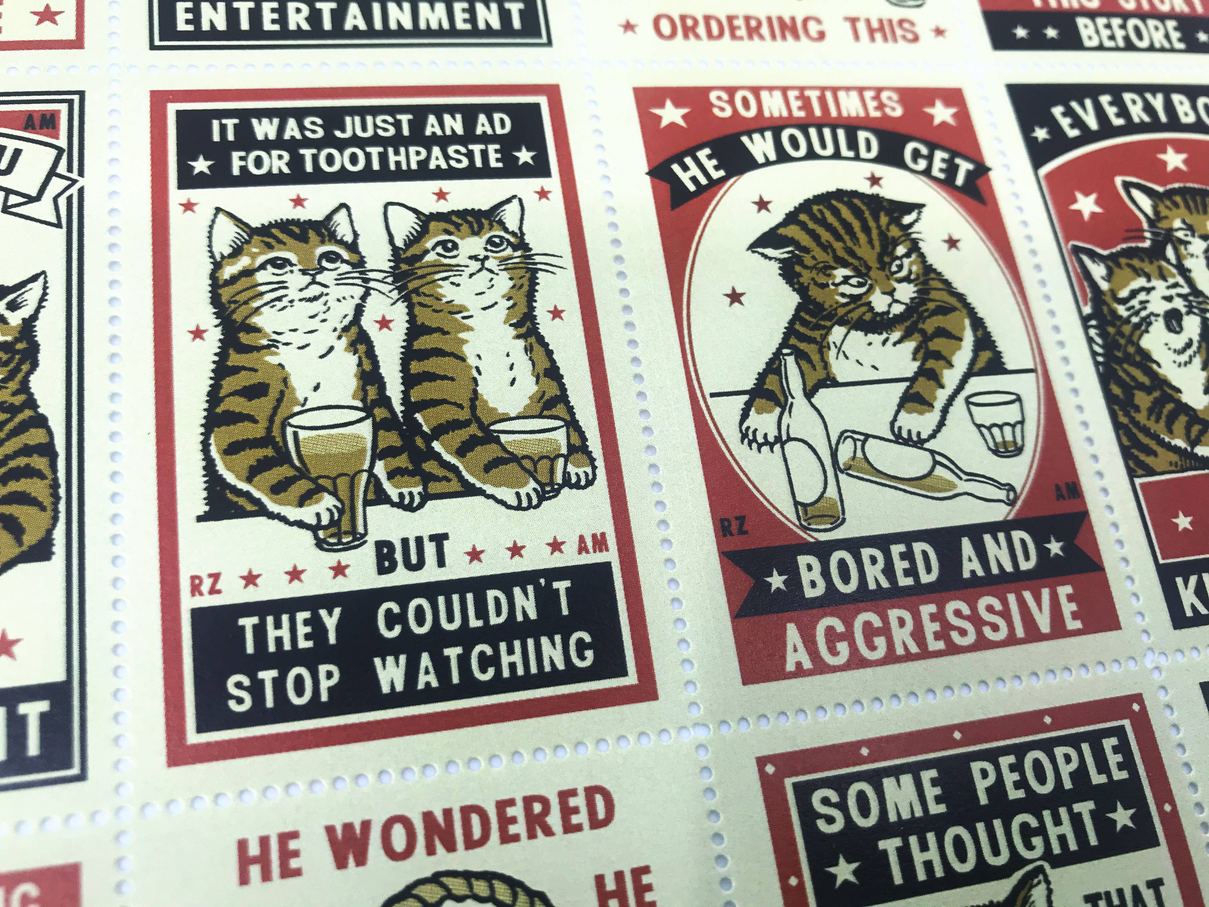 The Portland Stamp Company - Drunk Cats - Lick & Stick Stamps