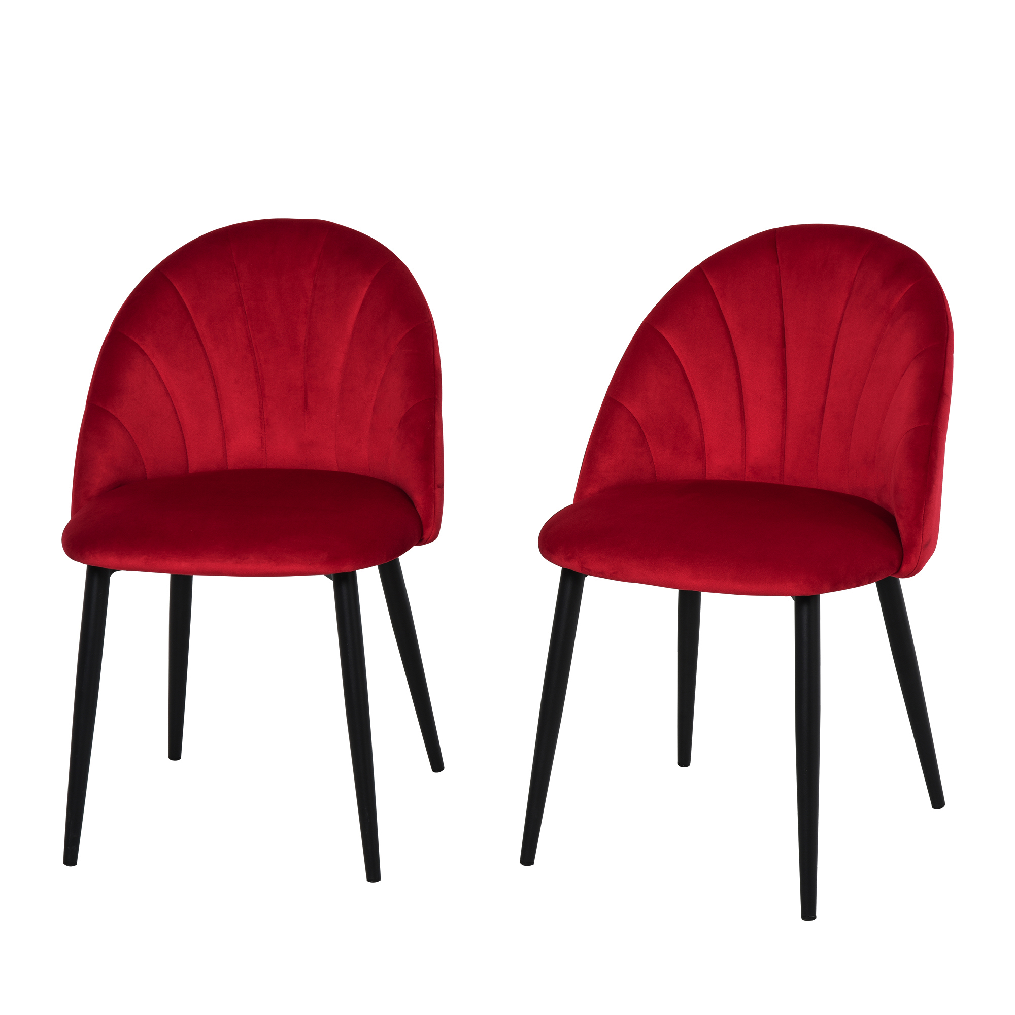 HOMCOM Set 2 Esszimmerstühle aus Samt, Küchen- und Wohnzimmerstühle mit Metallbeinen und Muschelrückenlehne, Rot