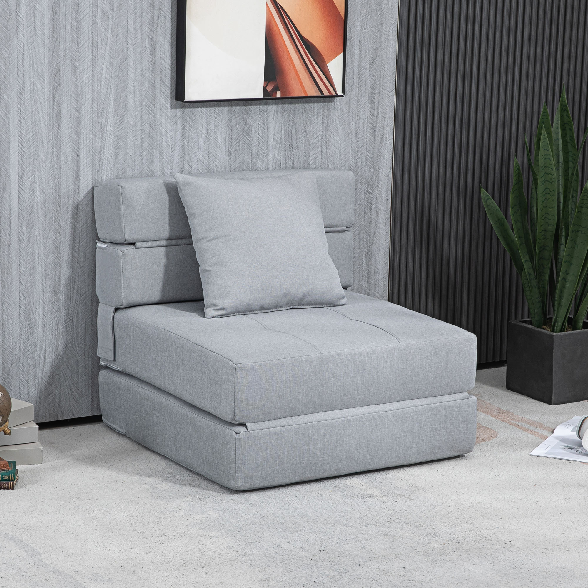 HOMCOM Relaxsessel Liegesessel Sessel mit Bettfunktion, inkl. 1 Kissen, 70 cm x 70 cm x 61 cm, Hellgrau