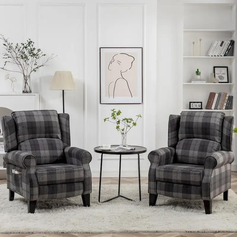 Manual Pushback Recliner Adjustable Accent Chair Wingback Armchair Set of 2