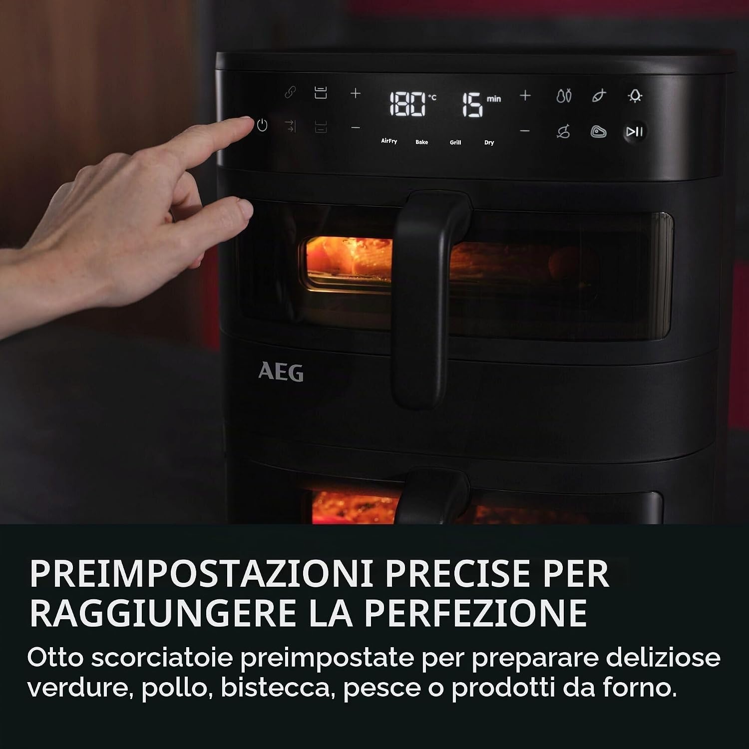 AEG Friggitrice ad aria calda a doppio cestello, 11 l, 2 scomparti per frittura parallela, cuocere grigliate, finestre e illuminazione interna, 8 programmi automatici, lavabile in lavastoviglie