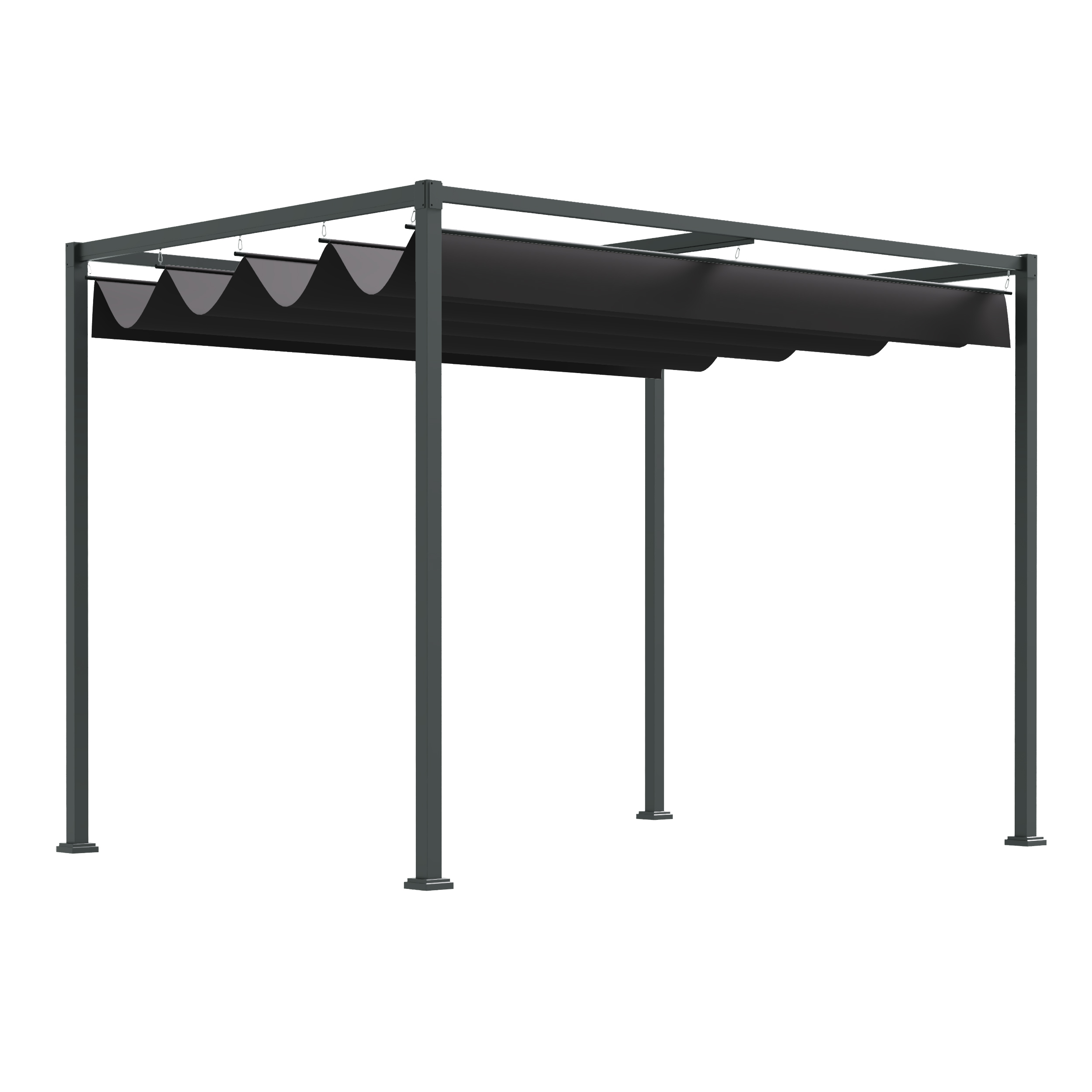 Outsunny Pergola ca. 3x2m Garten Pavillon Terrassendachung Metall Freistehender Gartenpavillon mit Verstellbares Dach, UV Schutz, Sonnenschutz für Terrasse und Garten, Schwarz+Grau
