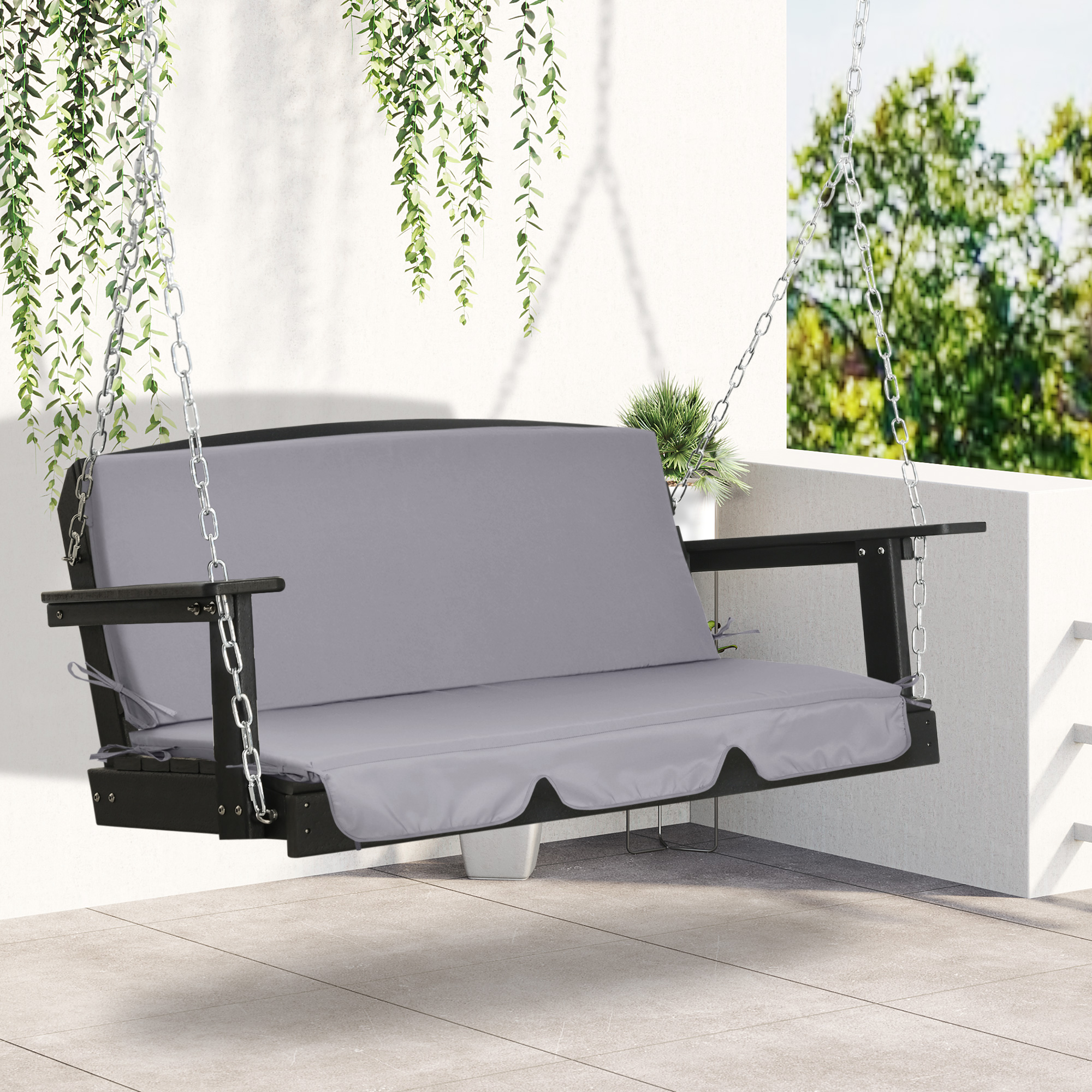 Outsunny Schaukelkissen für 3-Sitzer-Gartenschaukel mit Bändern, 2 Stück à 130x45x5 cm, Dunkelgrau