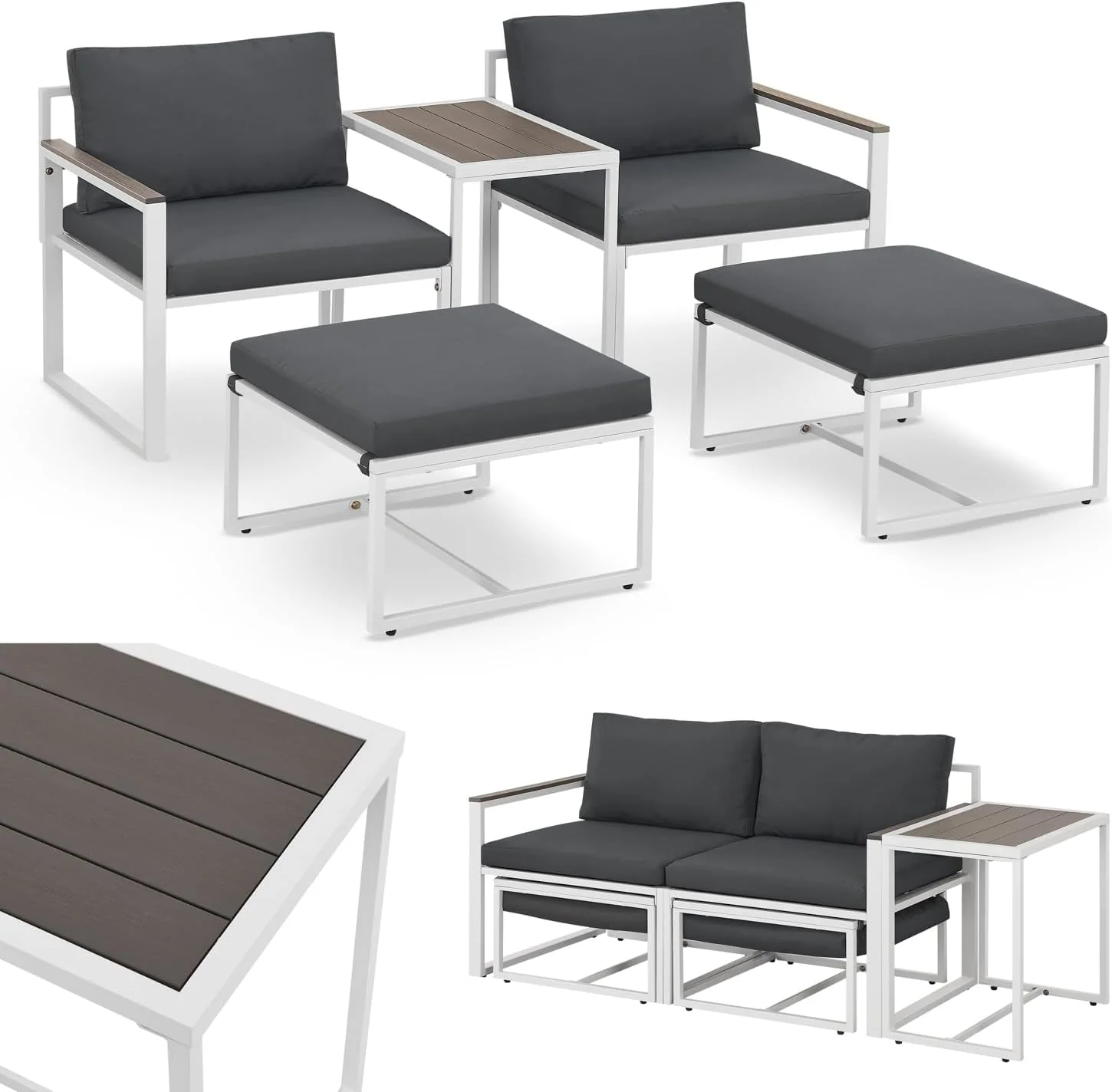 Juskys Gartenmöbel Sofa Set 5-teilig Bari mit Tisch & Polster, Metall Gartenlounge, Balkonmöbel klein, Outdoor Möbel Balkon Garten, Lounge Grau