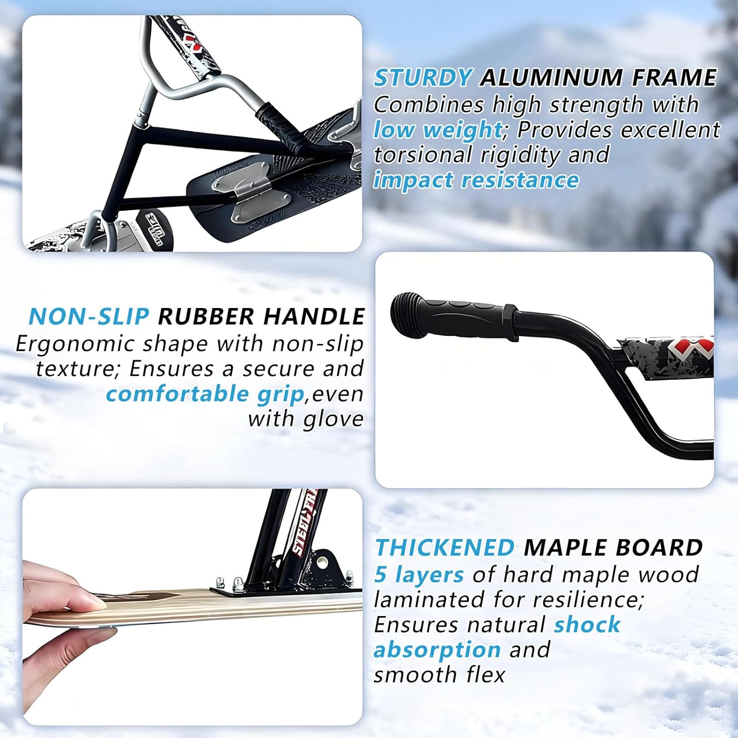 All-Terrain-Snowboard-Schlitten FüR Erwachsene, Jugendliche Und Familien, 360° Drehbares Schneemobil FüR Erwachsene, Aluminiumrahmen, Max. Tragkraft 150 Kg Wood