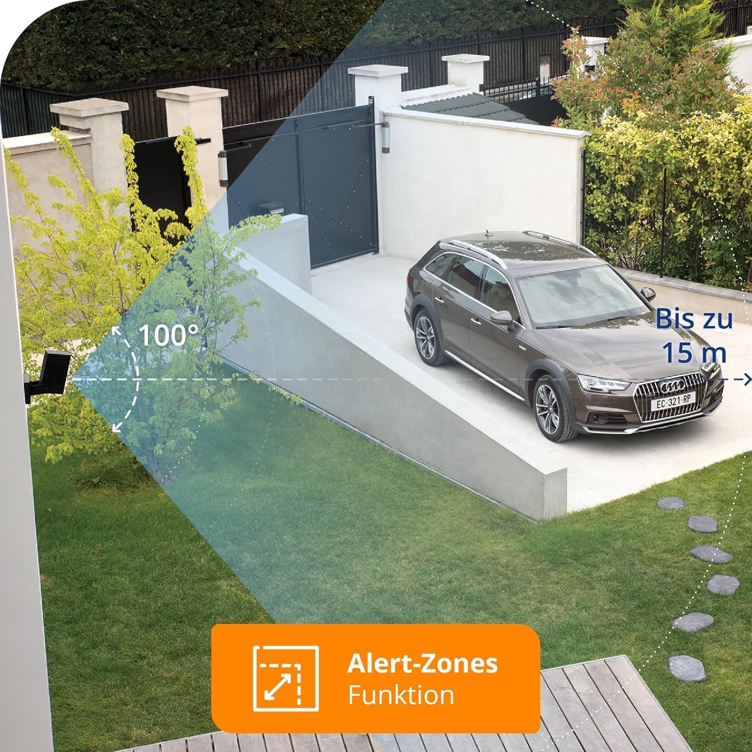 Netatmo AMZ Smarte Überwachungskamera für den Außenbereich mit 105 dB-Sirene, WLAN, Integrierte Beleuchtung, Bewegungserkennung, Nachtsicht, Ohne Abonnement, NOC-S-AMZ, 1080p