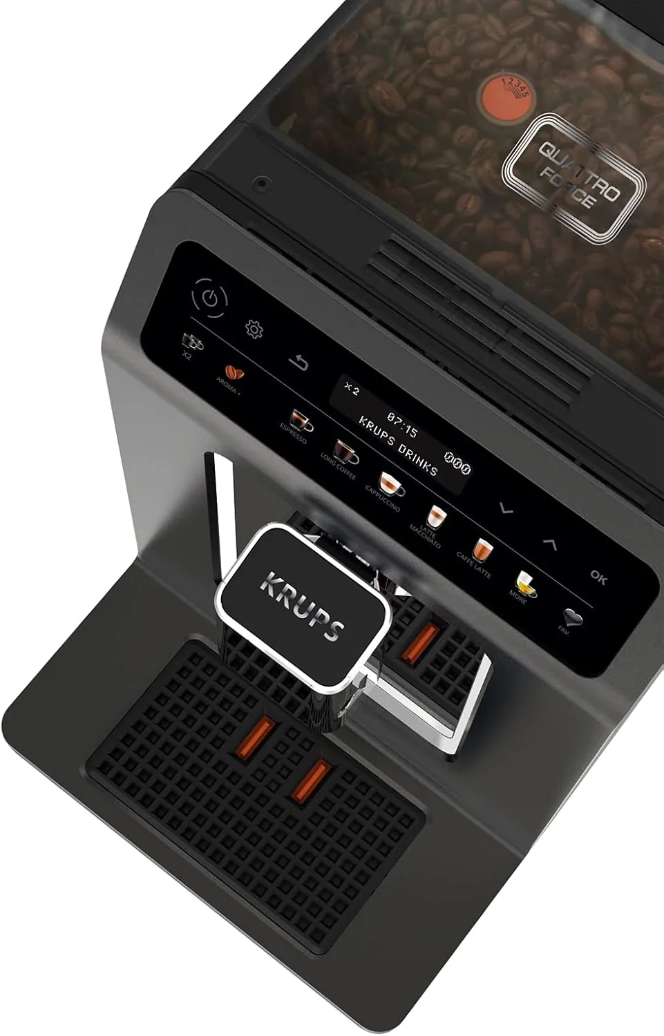 Krups Evidence One Kaffeevollautomat mit Milchschlauch, 12 Getr?nke, 2-Tassen-Funktion, Farbdisplay, Kaffeemaschine, T��V-Siegel, Schwarz, EA895N10, Meteor Graphit