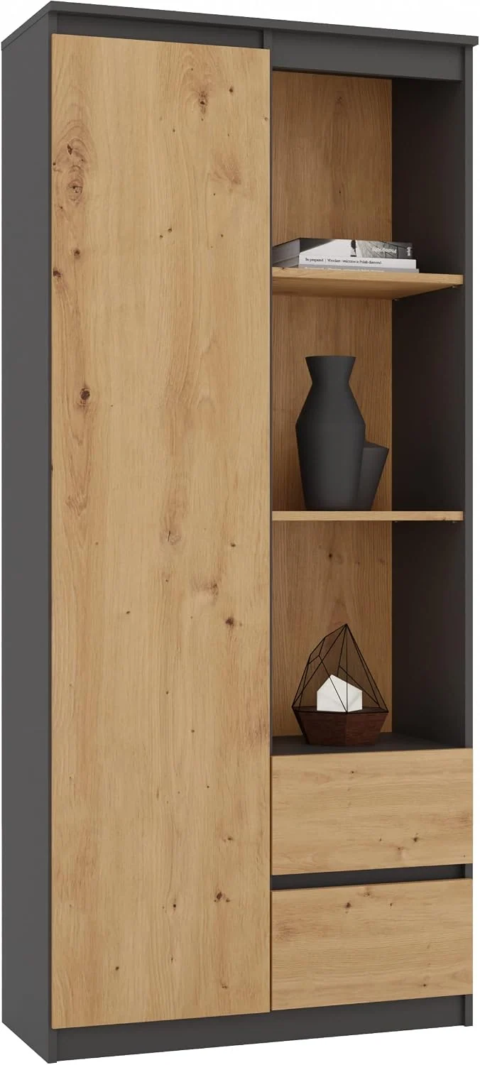 CDF Bücherregal, 80 cm, Anthrazit, Regal modern mit 7 offenen Fächern Zwei Schubladen teils