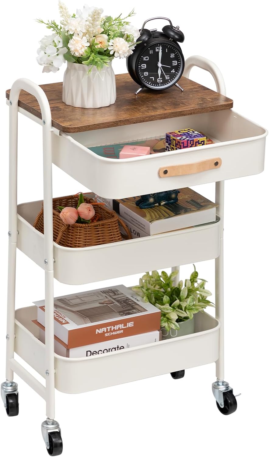 DOEWORKS Carrello con Ruote Portatutto Carrellino con Ruote Portatutto 3 piani, Carrello Portaoggetti Metallo Carrello Cucina Carrello Bagno Carrello Ufficio Carrello Trucco, Grigio-blu