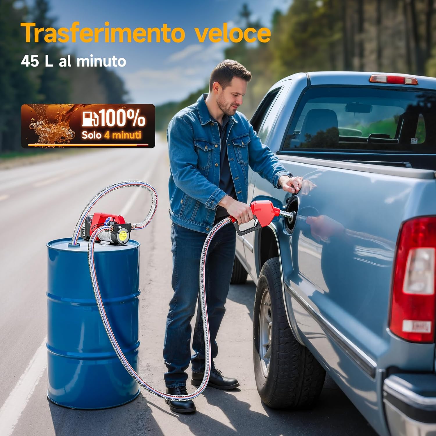 Taskstar Pompa Travaso Gasolio a Batteria 45L/min, Set di Pompe Elettriche da 21V con Batteria 2x4,0Ah, Pompa Portatile per Olio Combustibile con Ugello, 2x Tubo da 2 m per Diesel e Cherosene