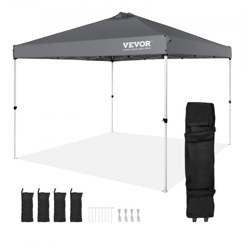 VEVOR Pavillon 304,8x304,8x320cm Gartenzelt 250D PU Silber beschichtetes Gewebe Faltpavillon inkl. Aufbewahrungstasche Partyzelt 6-8 Personen Pop up Zelt Faltzelt Gartenpavillon für Campingausflug