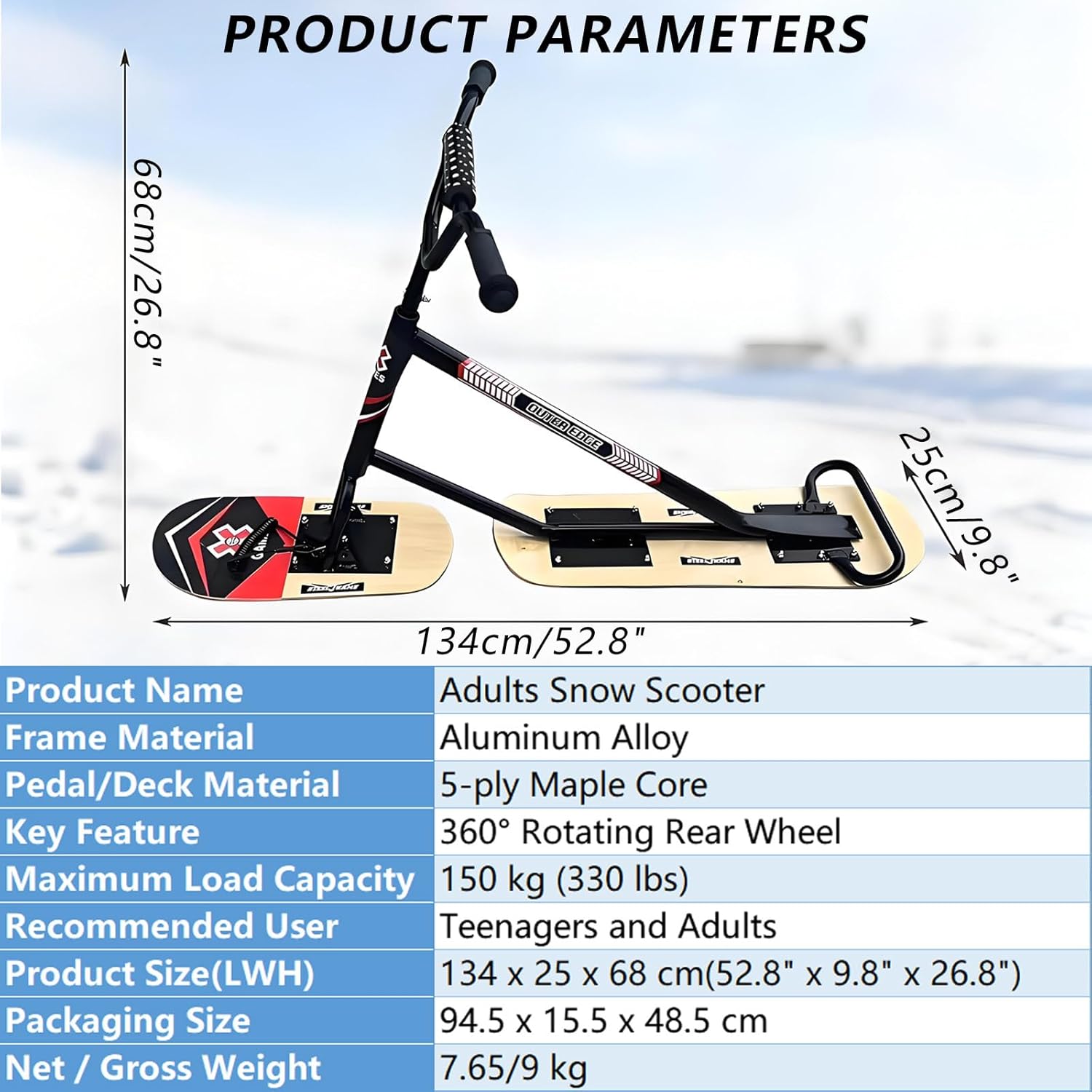 All-Terrain-Snowboard-Schlitten FüR Erwachsene, Jugendliche Und Familien, 360° Drehbares Schneemobil FüR Erwachsene, Aluminiumrahmen, Max. Tragkraft 150 Kg Wood