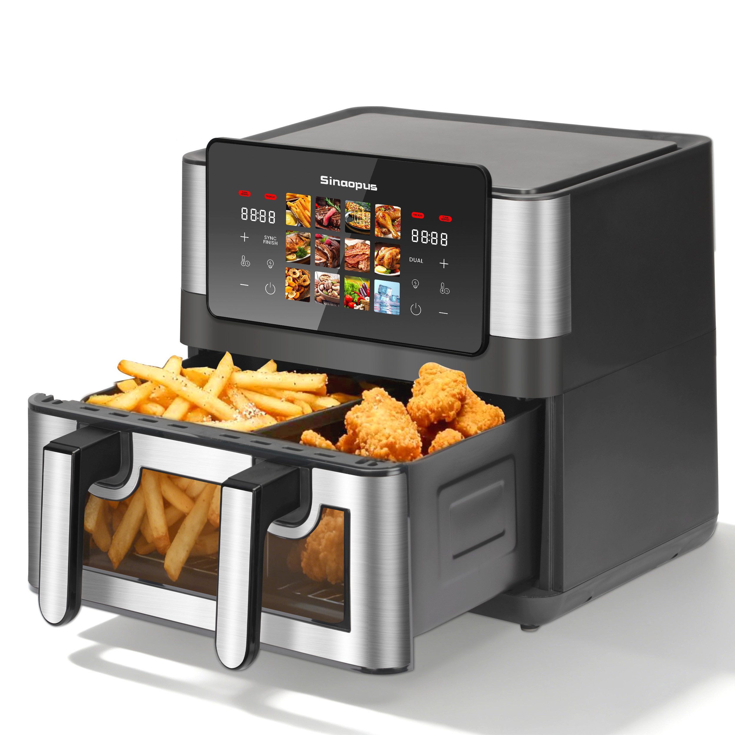 Heißluftfritteuse 2 Kammern, 8.5L Airfryer Doppelkammer Einkammer Verstellbar