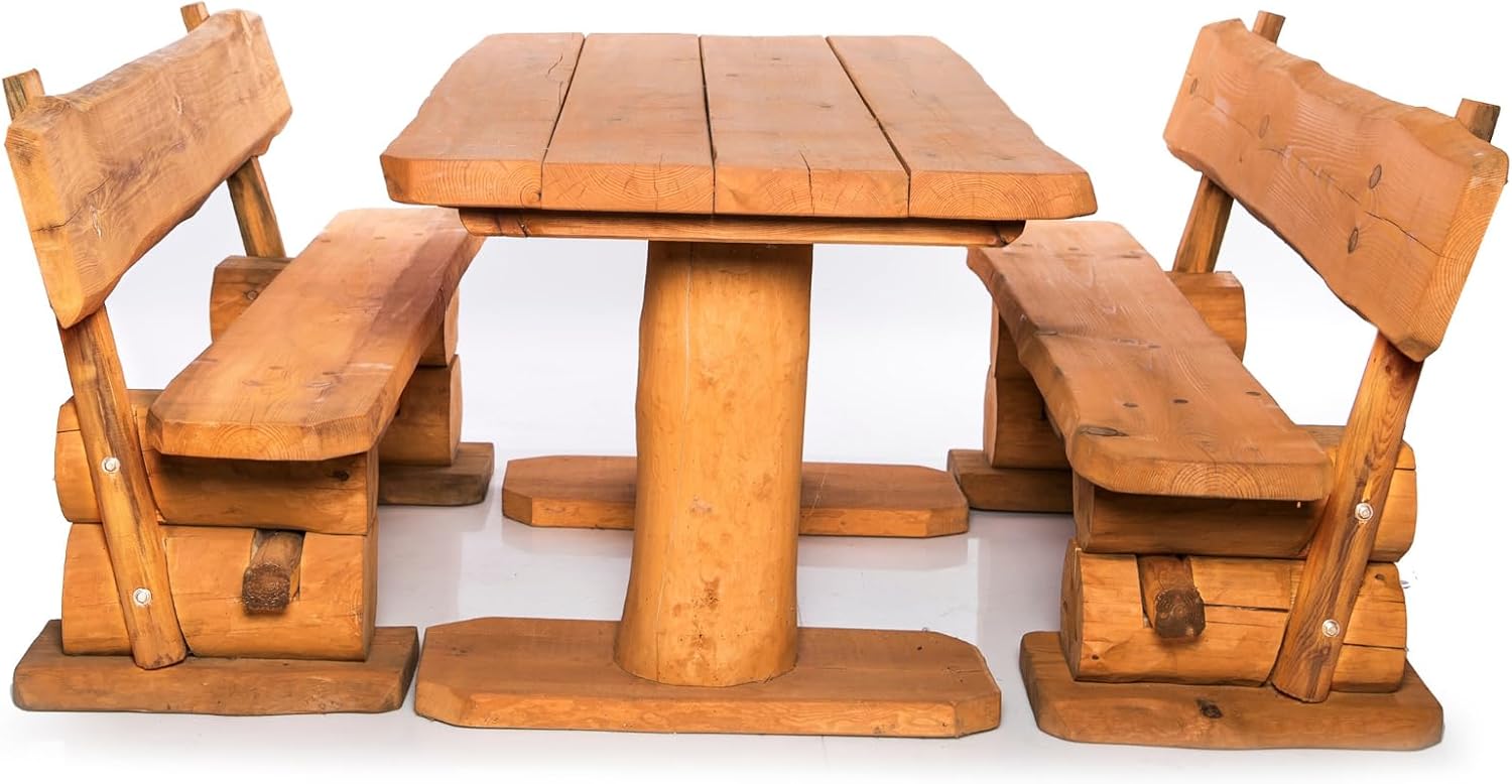 Mega Holz Gartengarnitur Rustikal Pinie Lasiert 200 cm - Aus heimischer Kiefer - Fertig montierte Sitzbank für Terrasse, Garten & Balkon mit Rückenlehne - Zeitloses Design, wetterfest & pflegeleicht