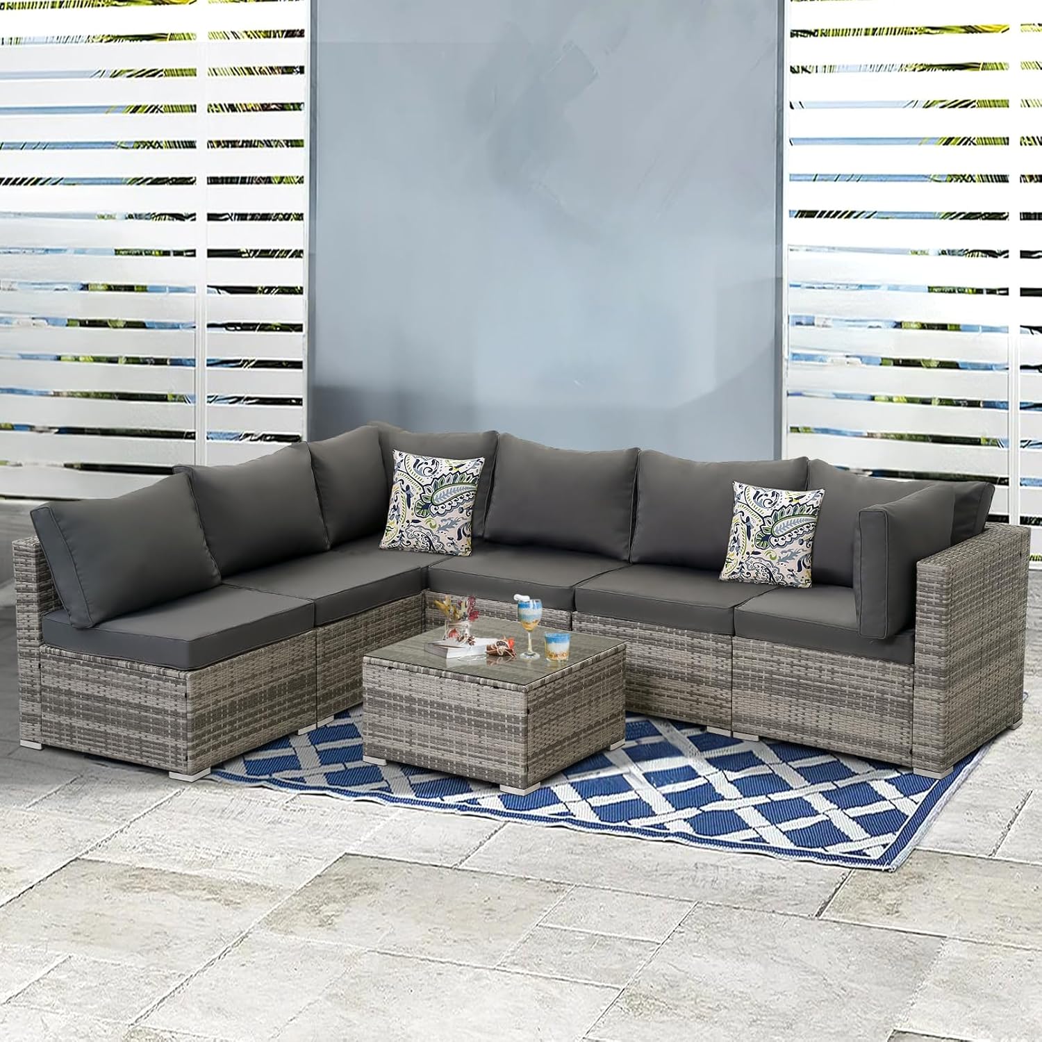 7 Pieces Outdoor Patio Furniture Set with Cushions Couch Set