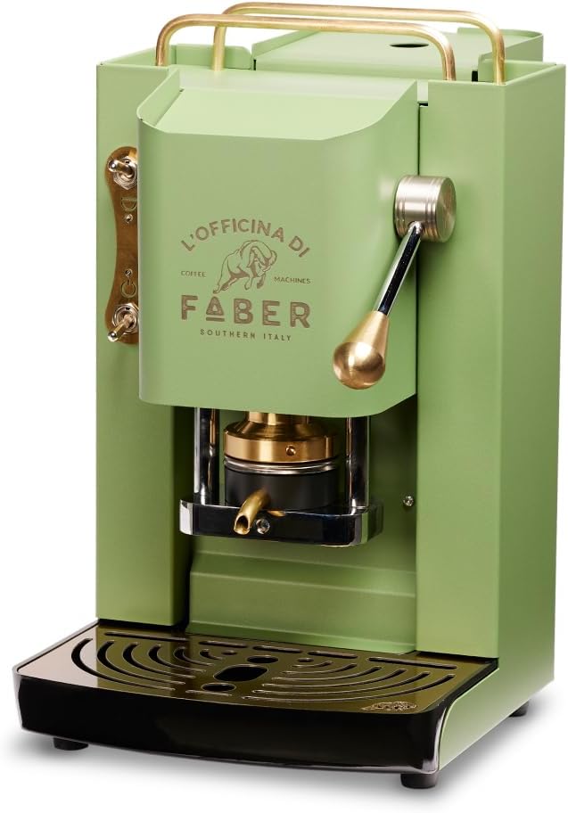 FABER COFFEE MACHINES | Modello Pro Deluxe | Macchina caffe a cialde ese 44mm | Rifiniture ottonato | Pressacialda in ottone regolabile | elettrovalvola di serie (PURE WHITE)