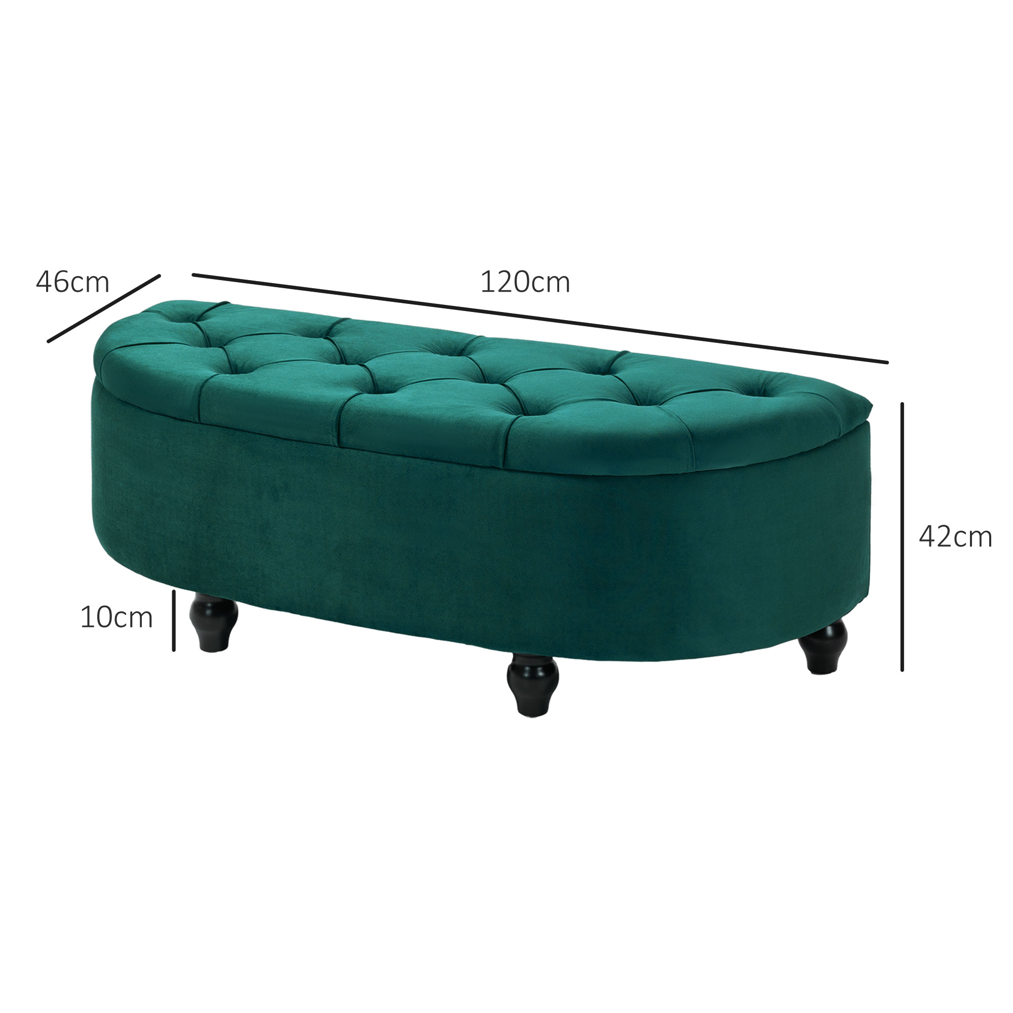 Kruk met Opbergruimte, 2-in-1 Poef, Gepolsterd, Fluwelen Bekleding, Hydraulische Dempers, 120 x 46 x 42 cm, Donkergroen