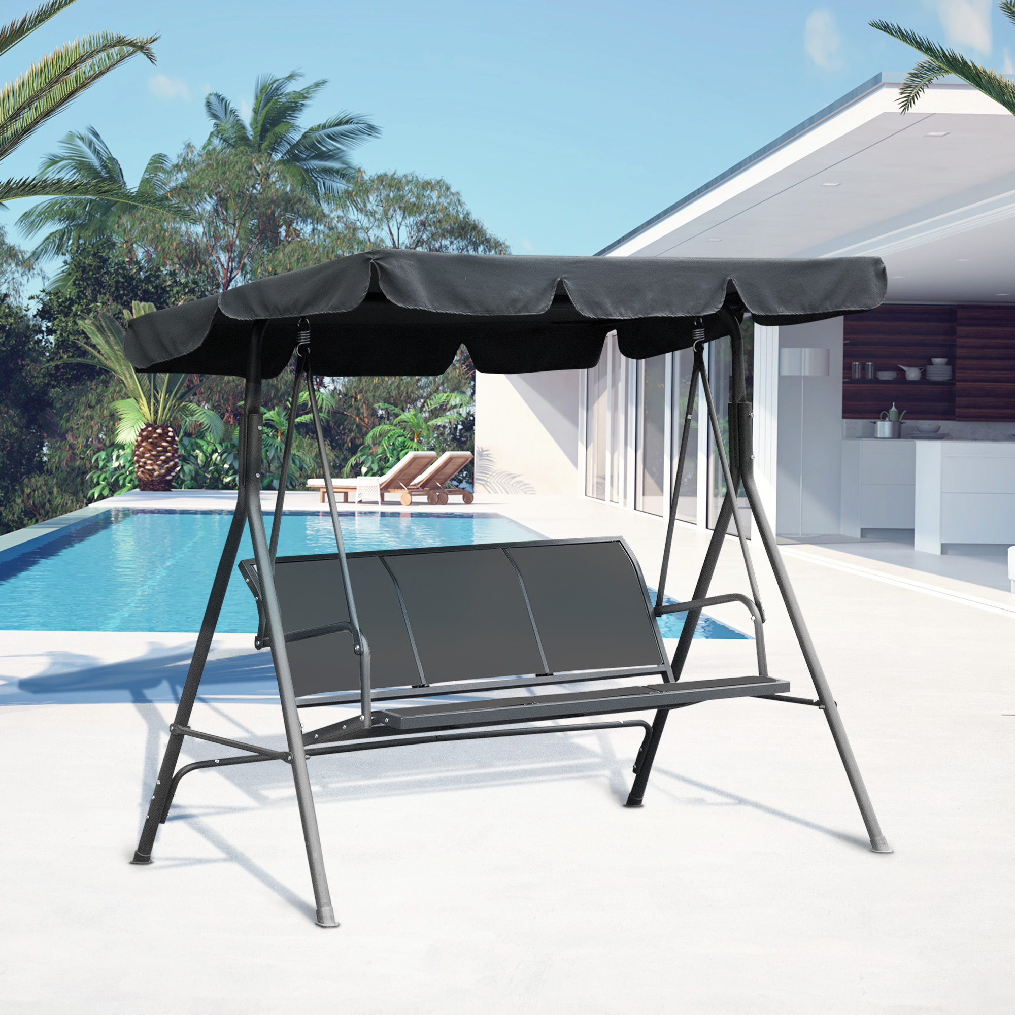 Outsunny Gartenliege 3 Personen Hochkomfortables wasserdichtes verstellbares Dach Ergonomische Sitz- und Rückenlehne Stahl Textilene Grau