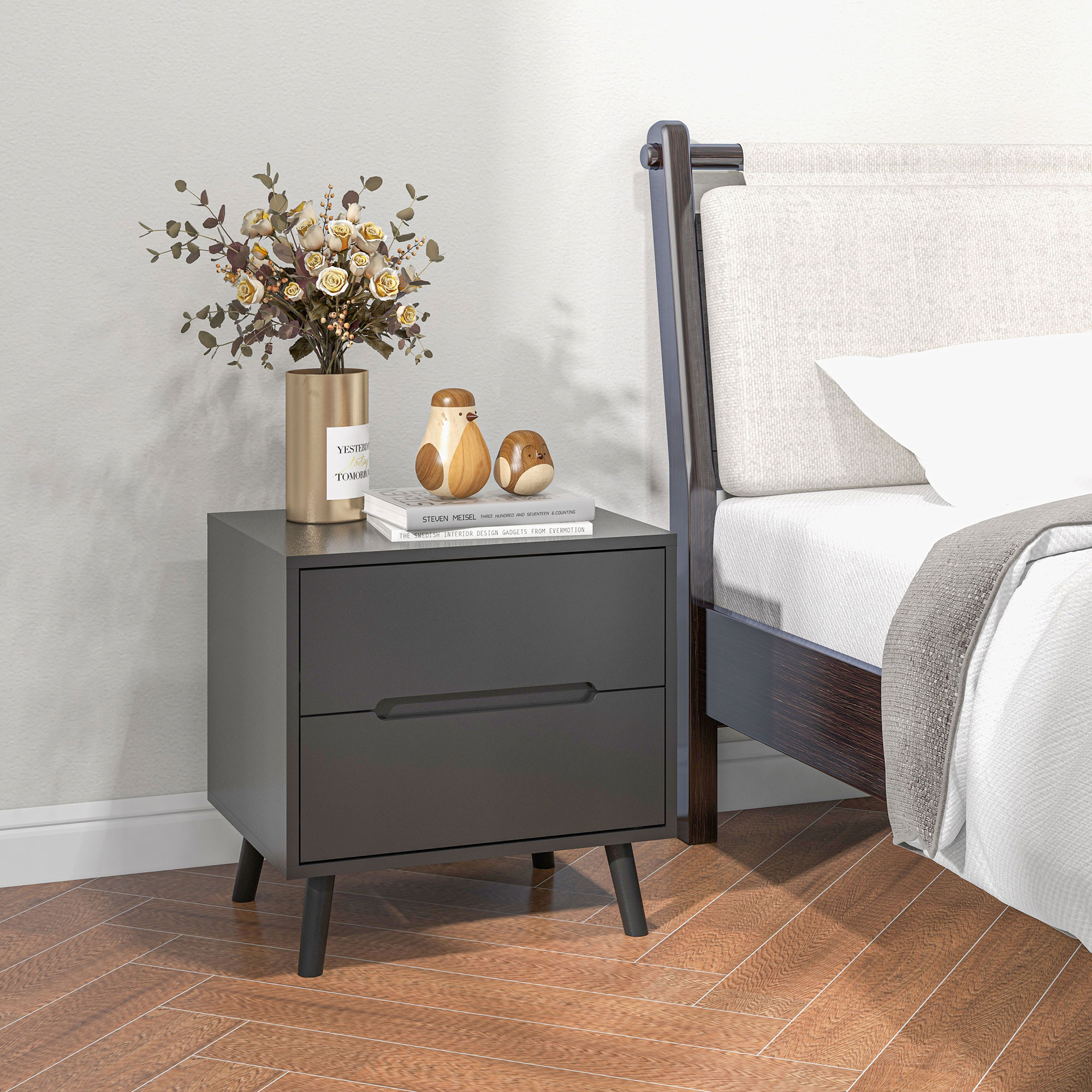 HOMCOM Nachttisch Nachttisch mit 2 Schubladen moderner Stil für Schlafzimmer, Wohnzimmer, 50 x 40 x 50,5 cm, schwarz