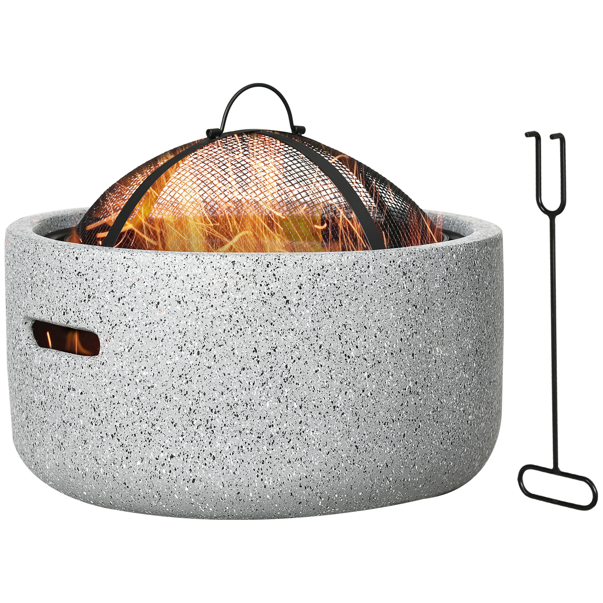 Outsunny Feuerkorb Feuerstelle für den Außenbereich rund aus Metall mit Feuerhaken Funkenfänger Rost und Griff Durchmesser 45 cm Grau