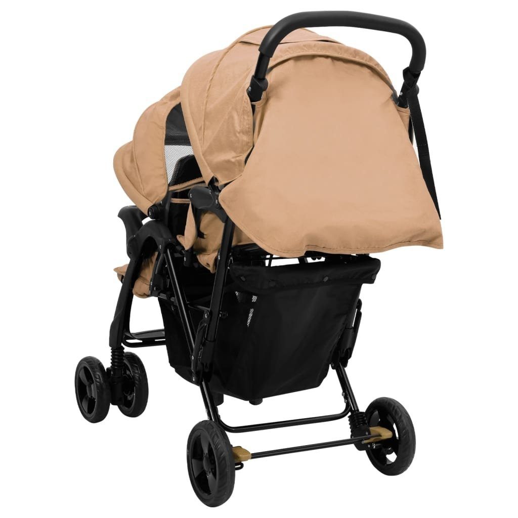 Geschwisterwagen aus Stahl, Leinen in Taupe und Schwarz