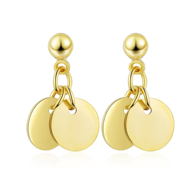 Gold Disk Pattern Drop Earrings