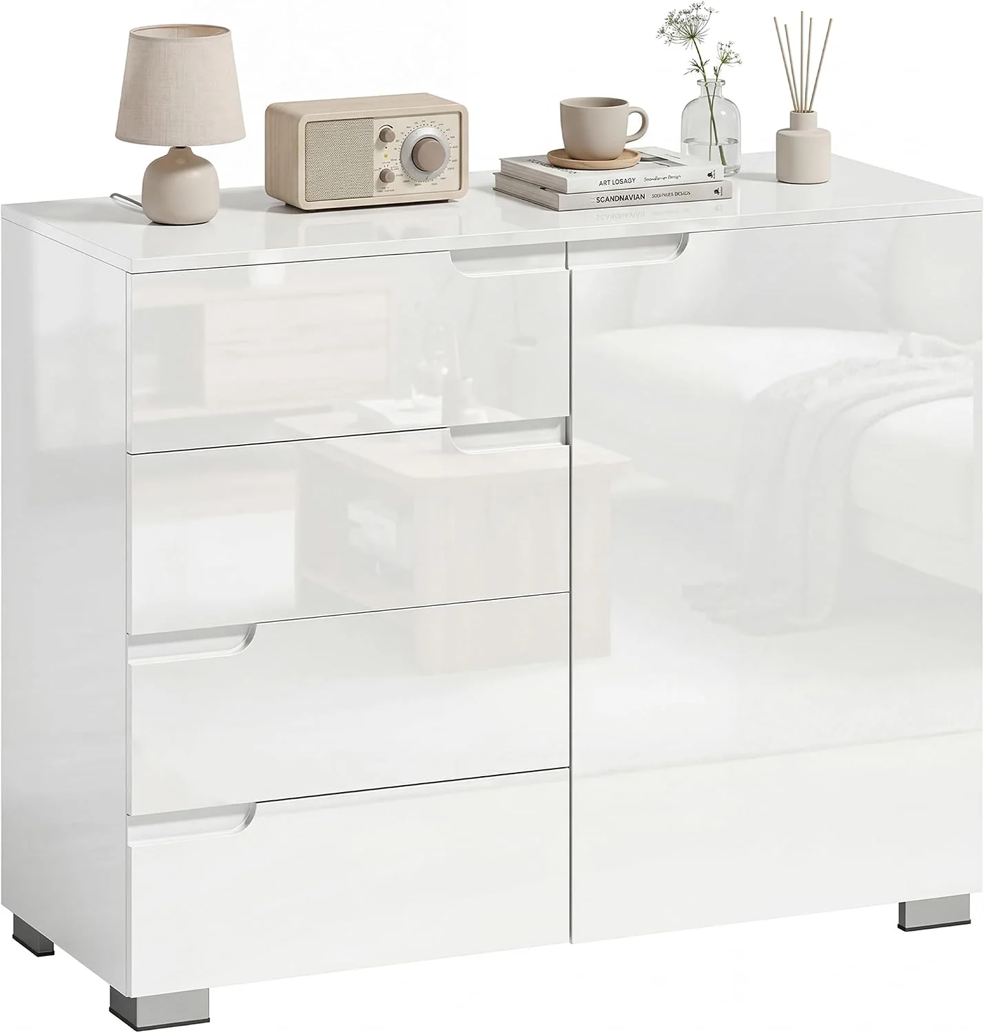 HOMCOM Kommode mit 4 Schubladen und 1 Tür Sideboard 100 x 40 x 80 cm Weiß