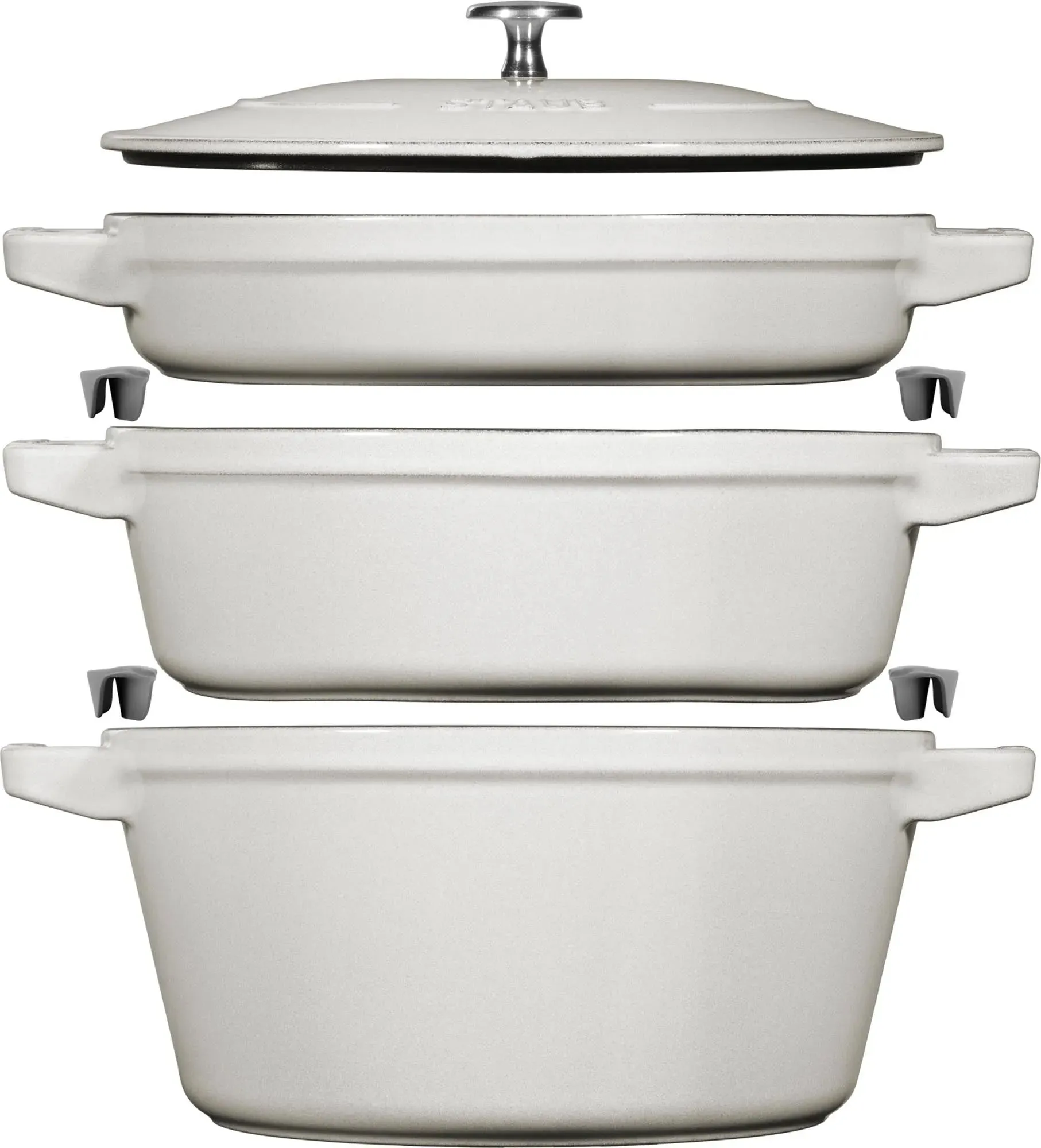 Set di 4 Cocotte, 24 cm, rotonde, Tartufo Bianco, impilabili