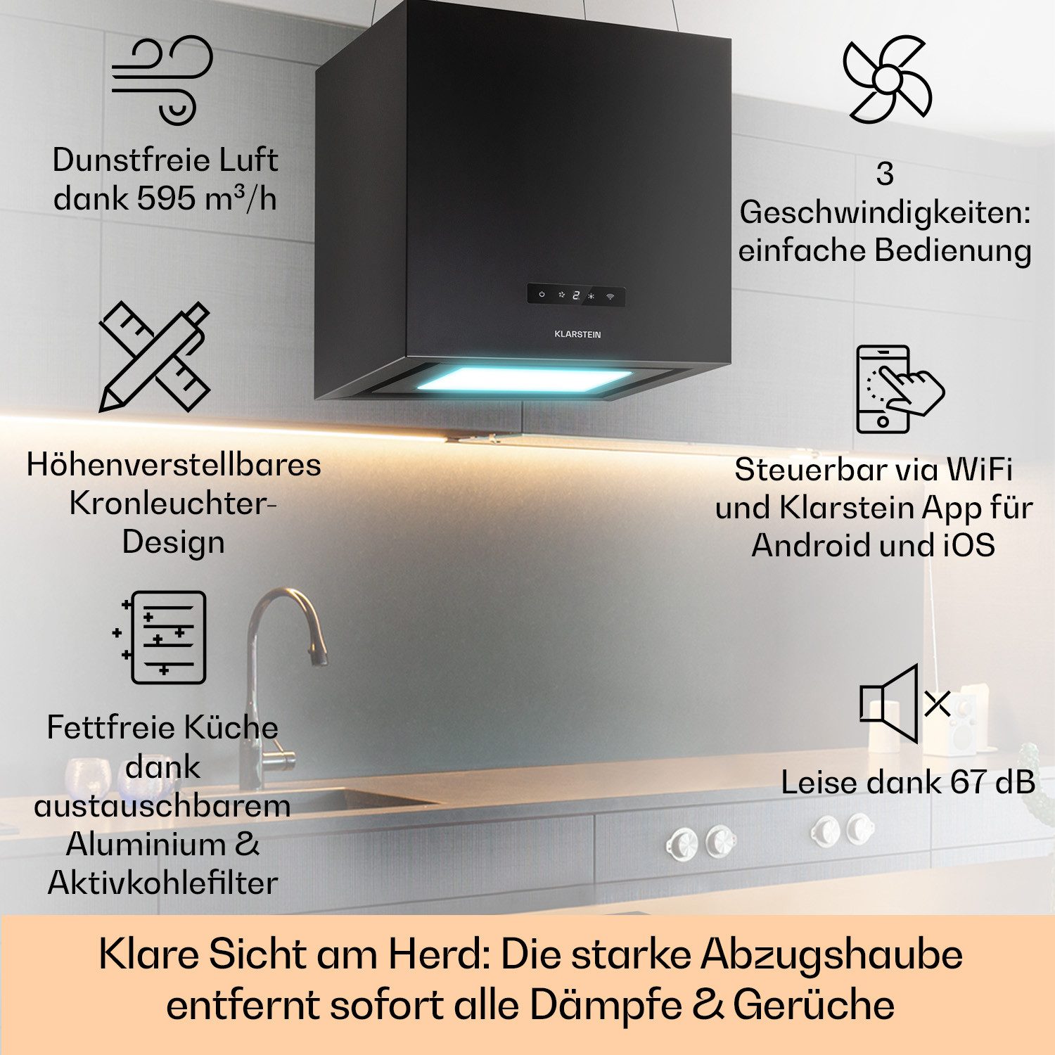 Deckenhaube Kronleuchter Smart Inselabzugshaube
