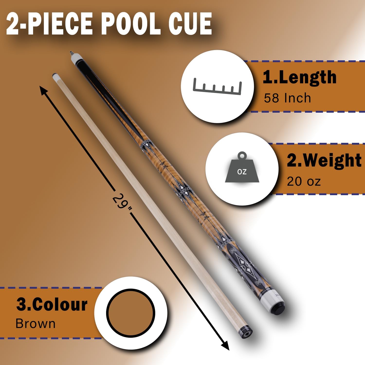 Sinsilvie 13mm 58 Pollici 19 20 Once Stecche Biliardo Pool,1/2 Maple Pool Cue Stick,Bastone da Biliardo da Bar per Uomini e Donne.