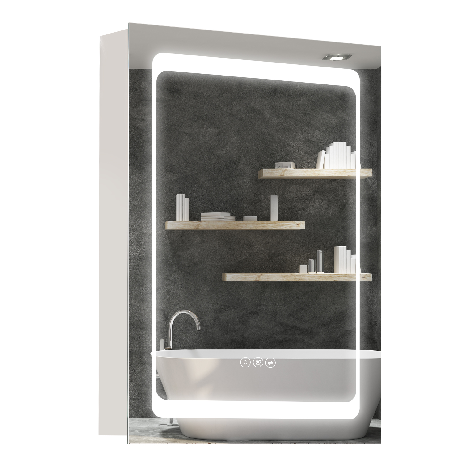kleankin Wandmontierter Spiegelschrank mit LED-Beleuchtung fürs Badezimmer - 2-in-1-Möbel - 3 Regale - 50B x 12,5T x 70H cm