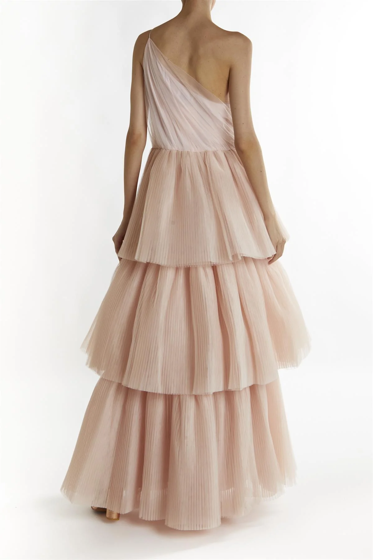 Nude-Peach Liana Asymmetric Tiered  Maxi-Dress