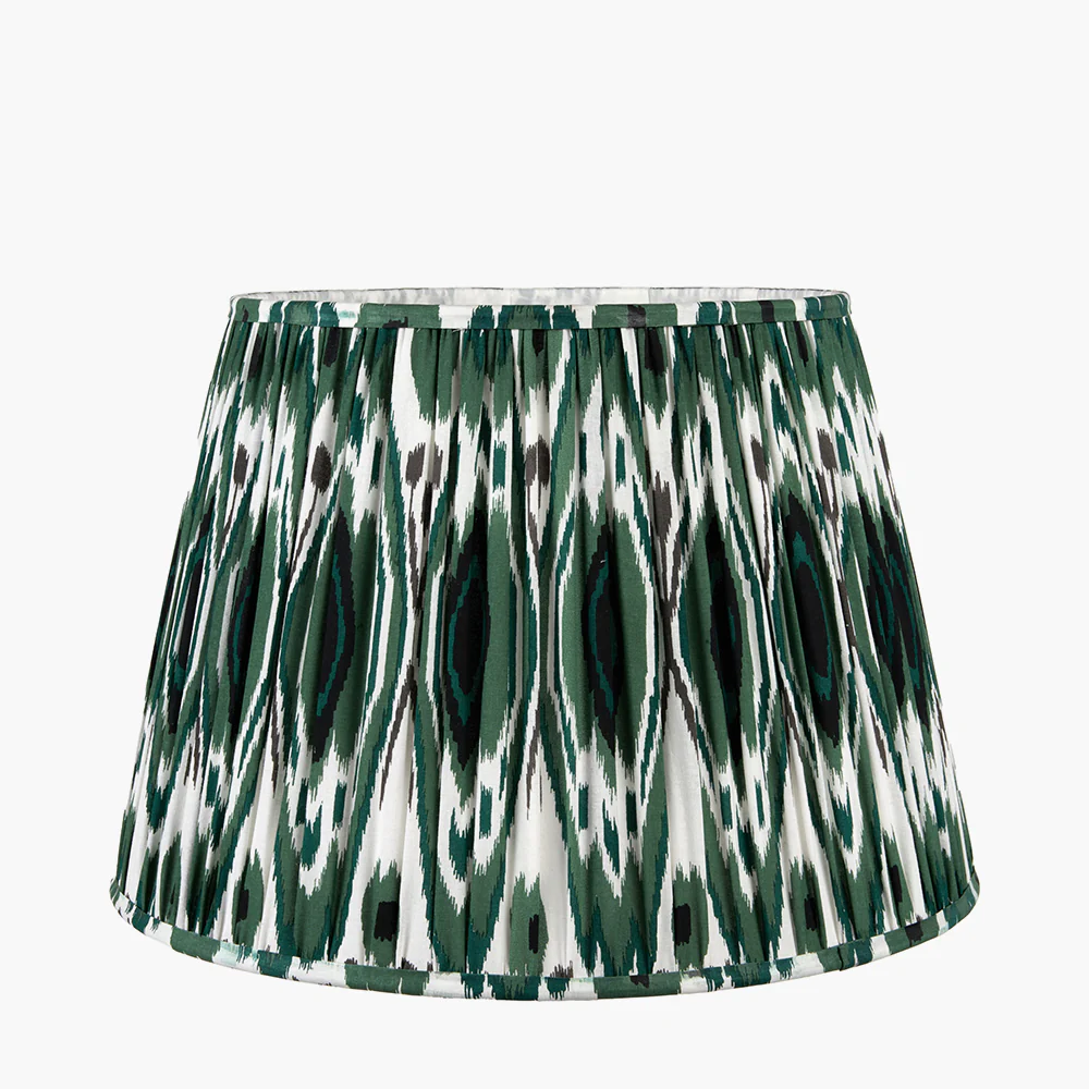 Izara 30cm Racing Green Ikat Patterned Gathered Tapered Shade