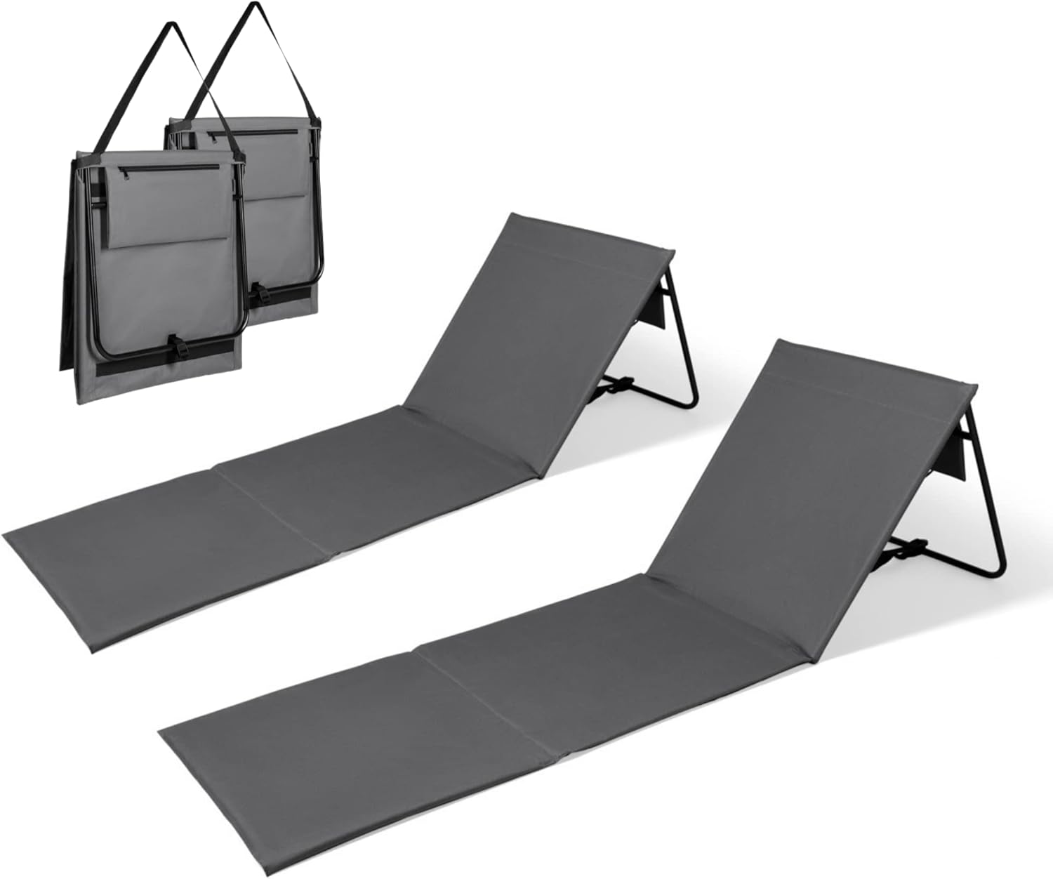 Intimo Living - Set di 2 sedie da spiaggia con schienale regolabile all'infinito, i tappetini da spiaggia riempiti di schiuma di comfort sono ultraleggeri e salvaspazio, pieghevoli, colore: grigio