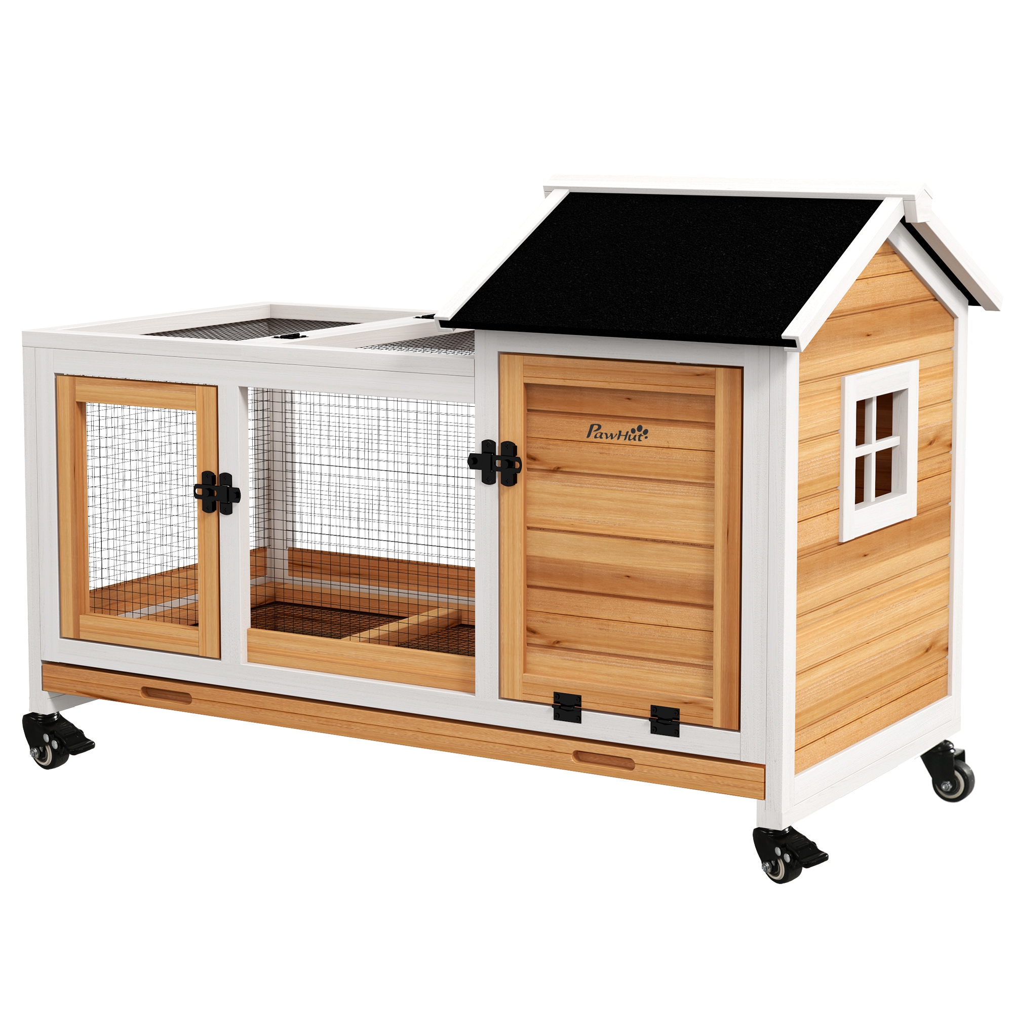 PawHut Kleintierstall für Zwergkaninchen, Meerschweinchen, mit Rädern, 108 x 58 x 73,5 cm, Gelb
