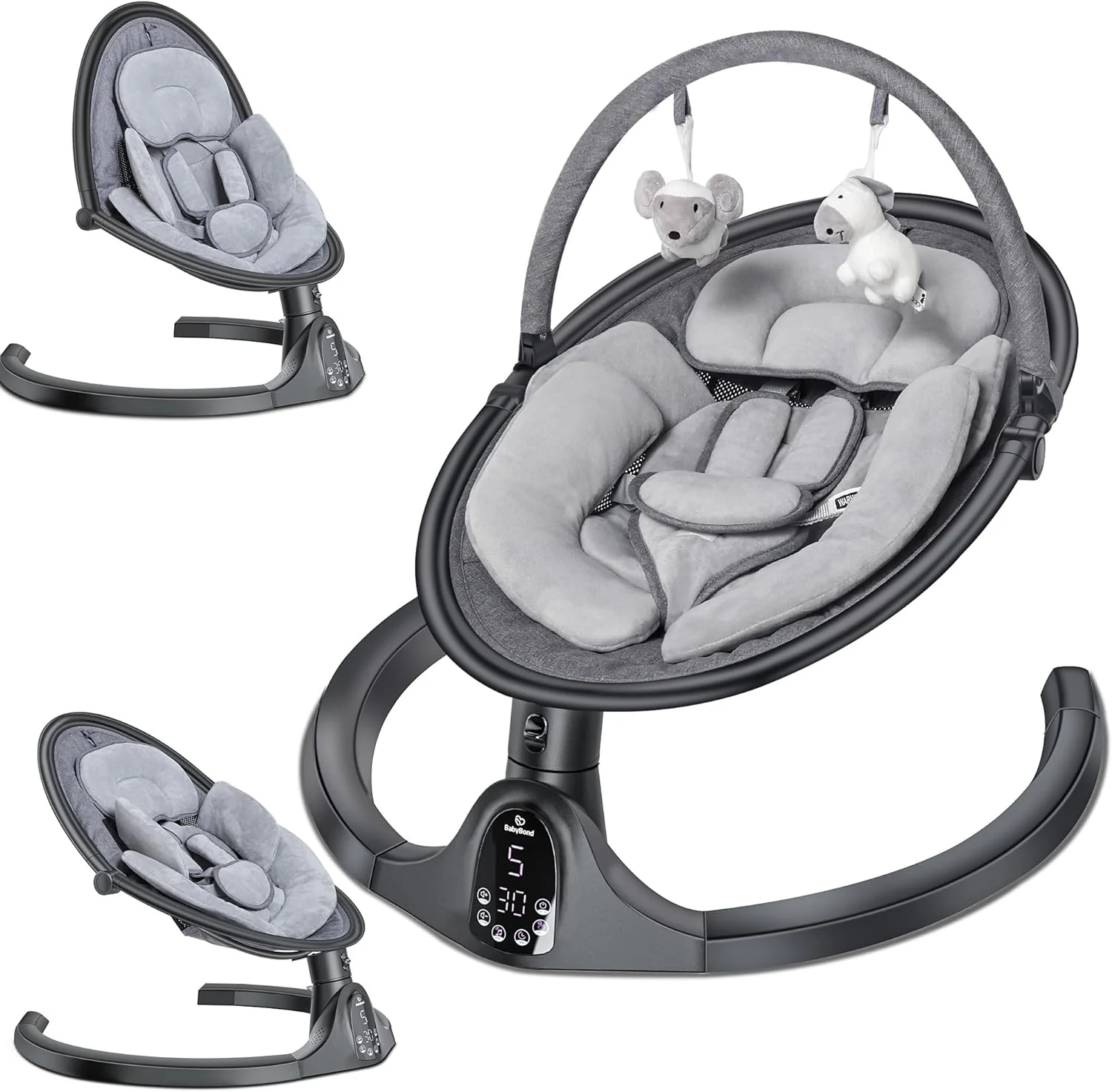 BabyBond Baby Swings for Infants, Bluetooth Infant Swing with 3 Seat Positions, 5 Natural Sway Motion and 5-Point Harness, Portable Baby Swing for Indoor and Outdoor, Silver