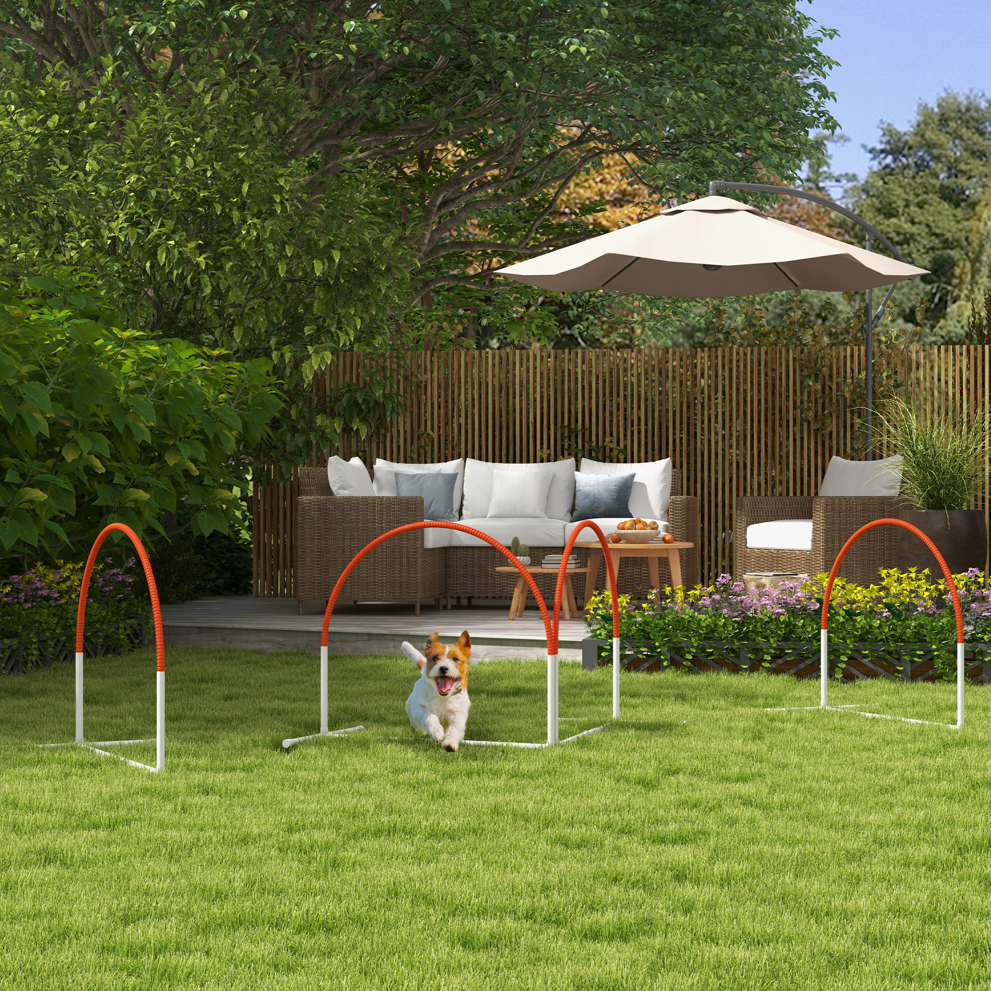 PawHut Agility-Set für Hunde, 4-teilig, inkl. Tragetasche, Kunststoff, 89x69x99 cm, Weiß+Orange