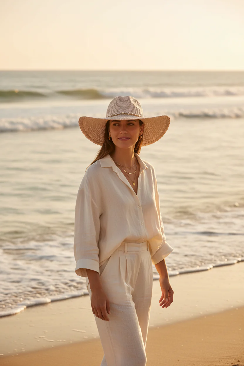 Folding Wide-Brim Travel Sun Hat �C Pink | Beaded Band Paper Straw Hat