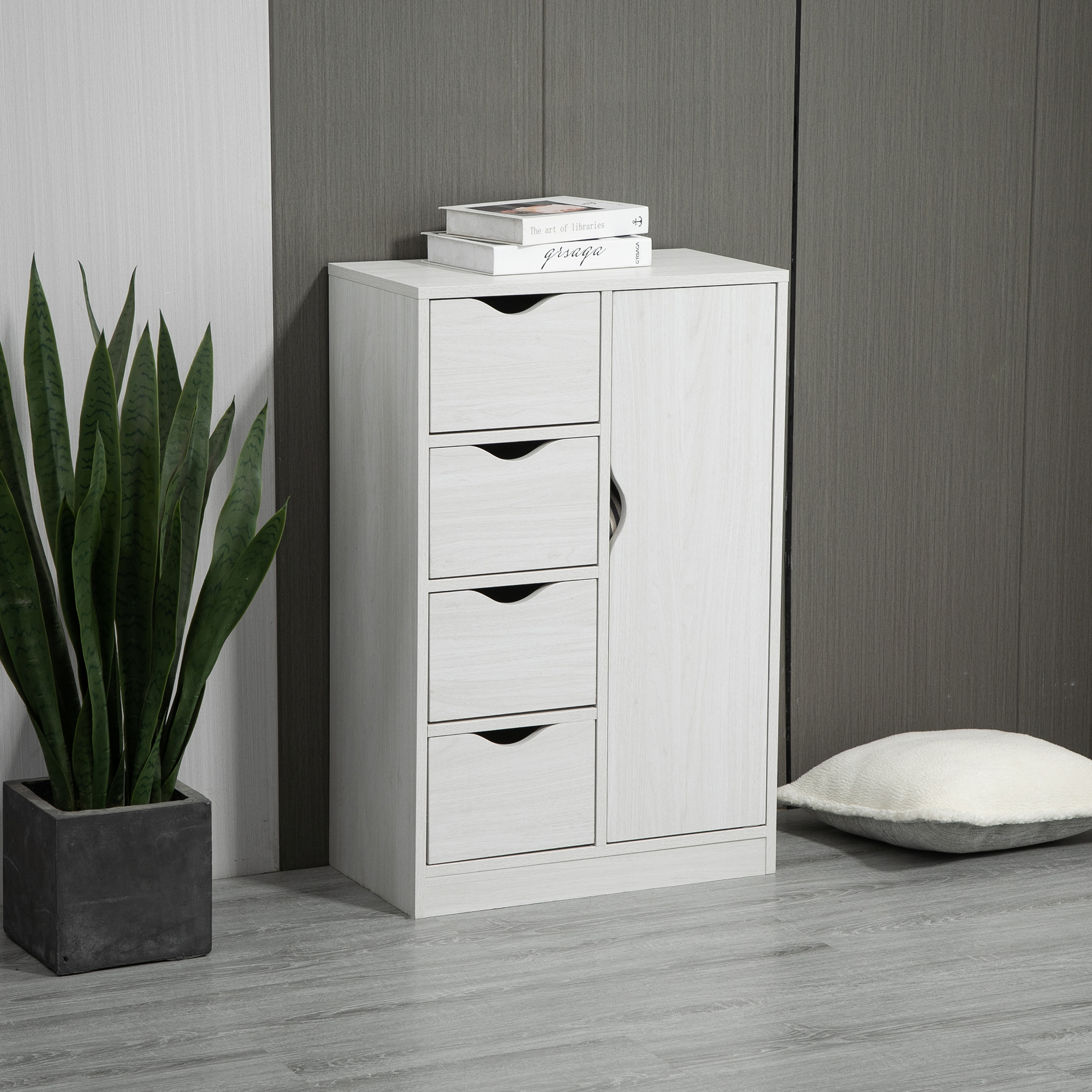 HOMCOM Aufbewahrungsschrank Sideboard Kommode modern 1 Schrank und 4 Schubladen - aus Holz - für Wohnzimmer, Küche, Eingangsbereich, Esszimmer - weiß