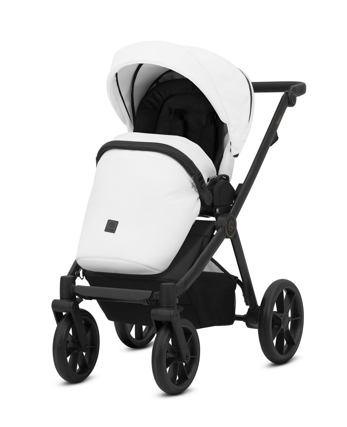 Kombi-Kinderwagen BRAV 3 in1 Öko-Leder Kinderwagen mit schwarzem Rahmen, Gelrädern