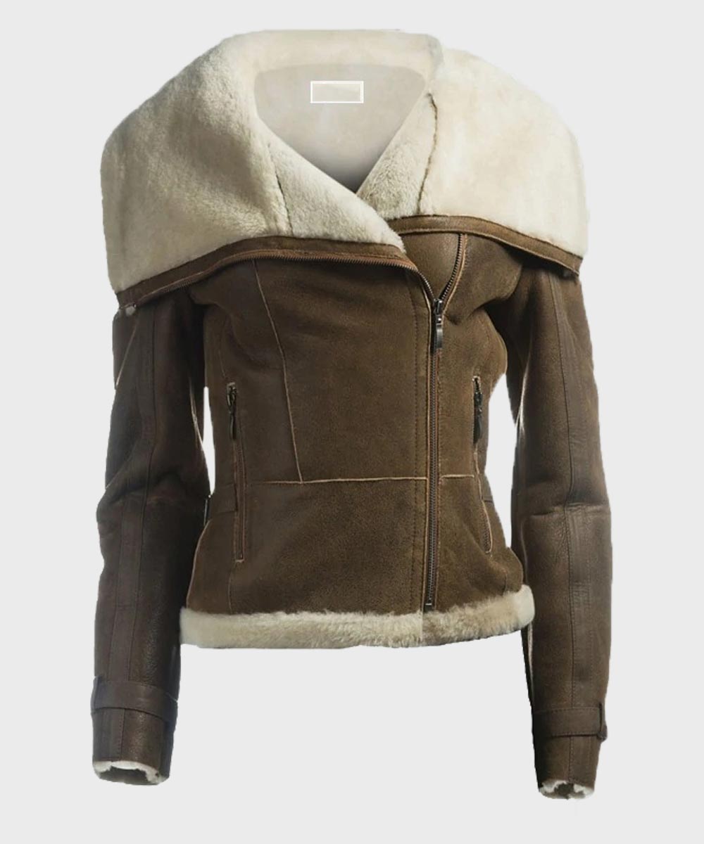 Womens Shearling Brown Leather Jacket