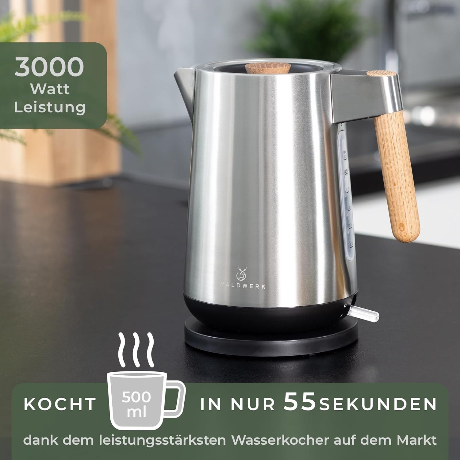 Wasserkocher Design Wasserkocher - 3000 Watt - 1,7L - Wasserkocher Edelstahl