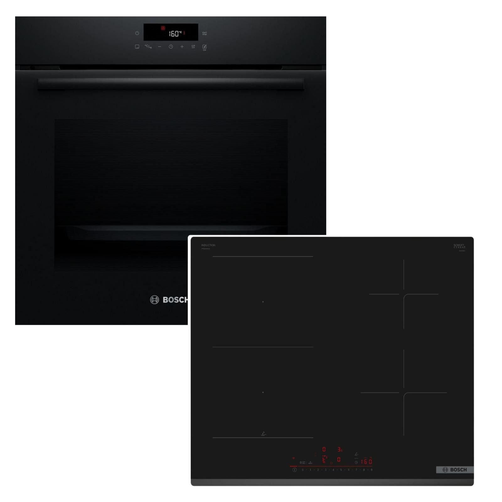 Backofen-Set schwarz Pyrolyse Heißluft 71L Induktionskochfeld CombiZone PowerBoost