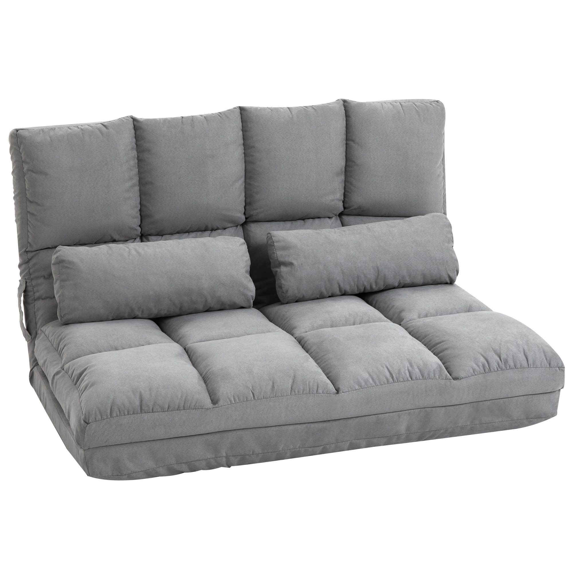 HOMCOM Bodenstuhl 2-in-1 Bodensessel Bett mit Rückenlehne 3 Positionen Verstellbare Sitzkissen Grau Samt Metall 102 x 73 x 60 cm