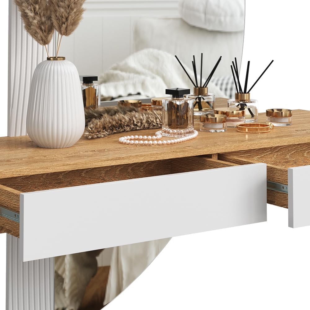 Vicco Melisa Dressing Table, Oak/White, 120 cm with LED Lighting