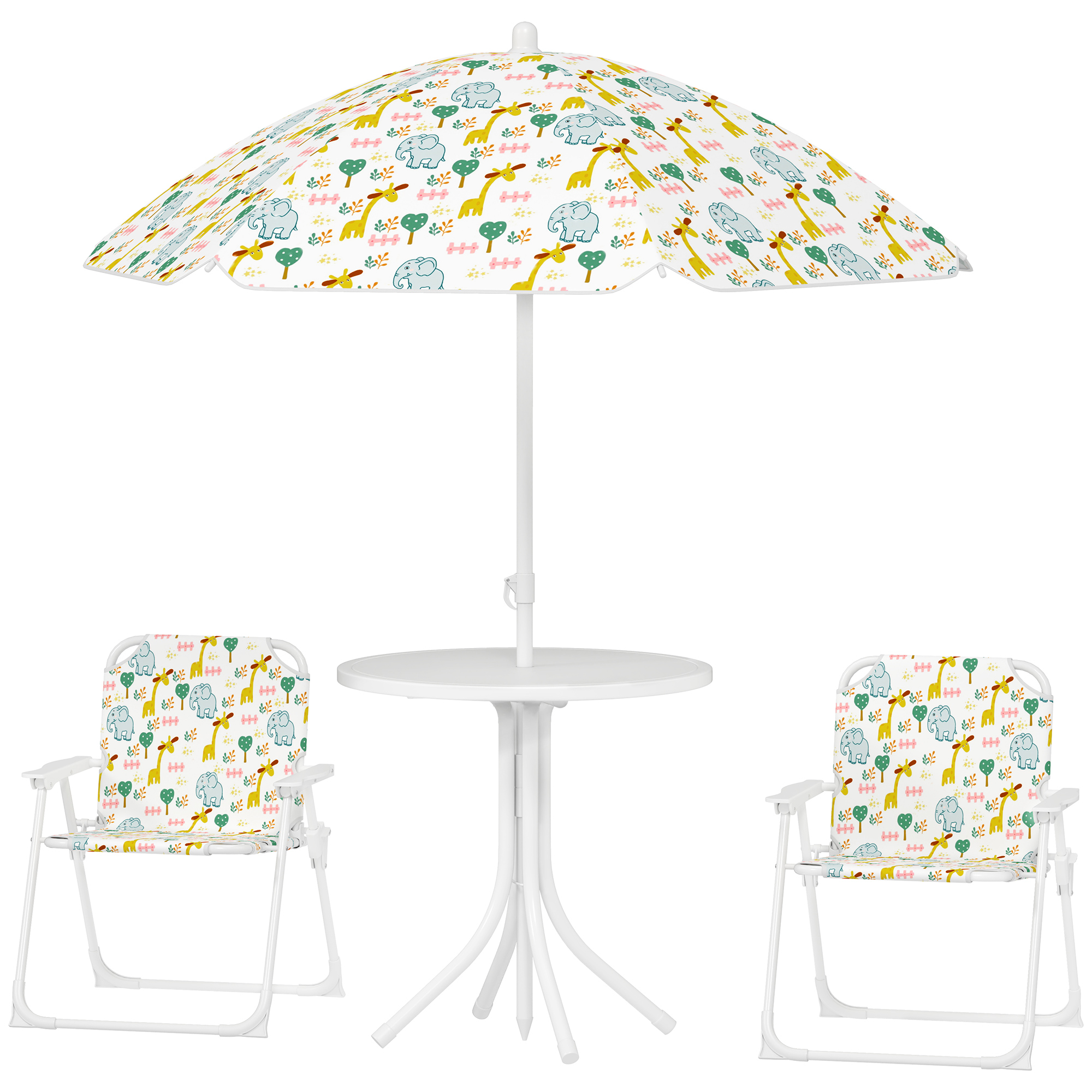 AIYAPLAY Kinder-Sitzecke, Klappstuhl-Sitz-Set mit Sonnenschirm, Buntes Muster, Weiß