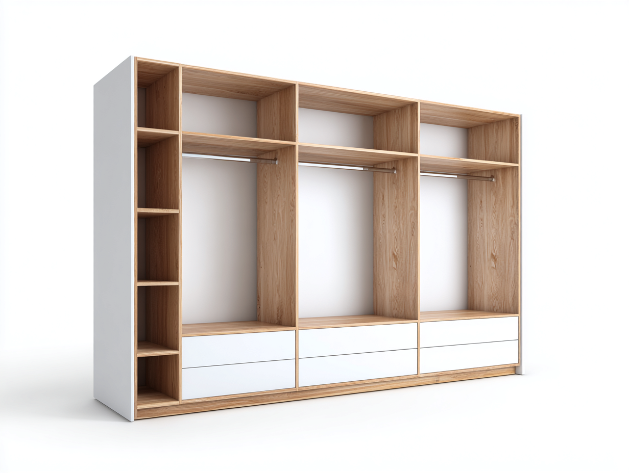 Kleiderschrank Holzwerkstoff 300x60x200 cm - Weiß - Eiche - modernes Design - für Schlafzimmer