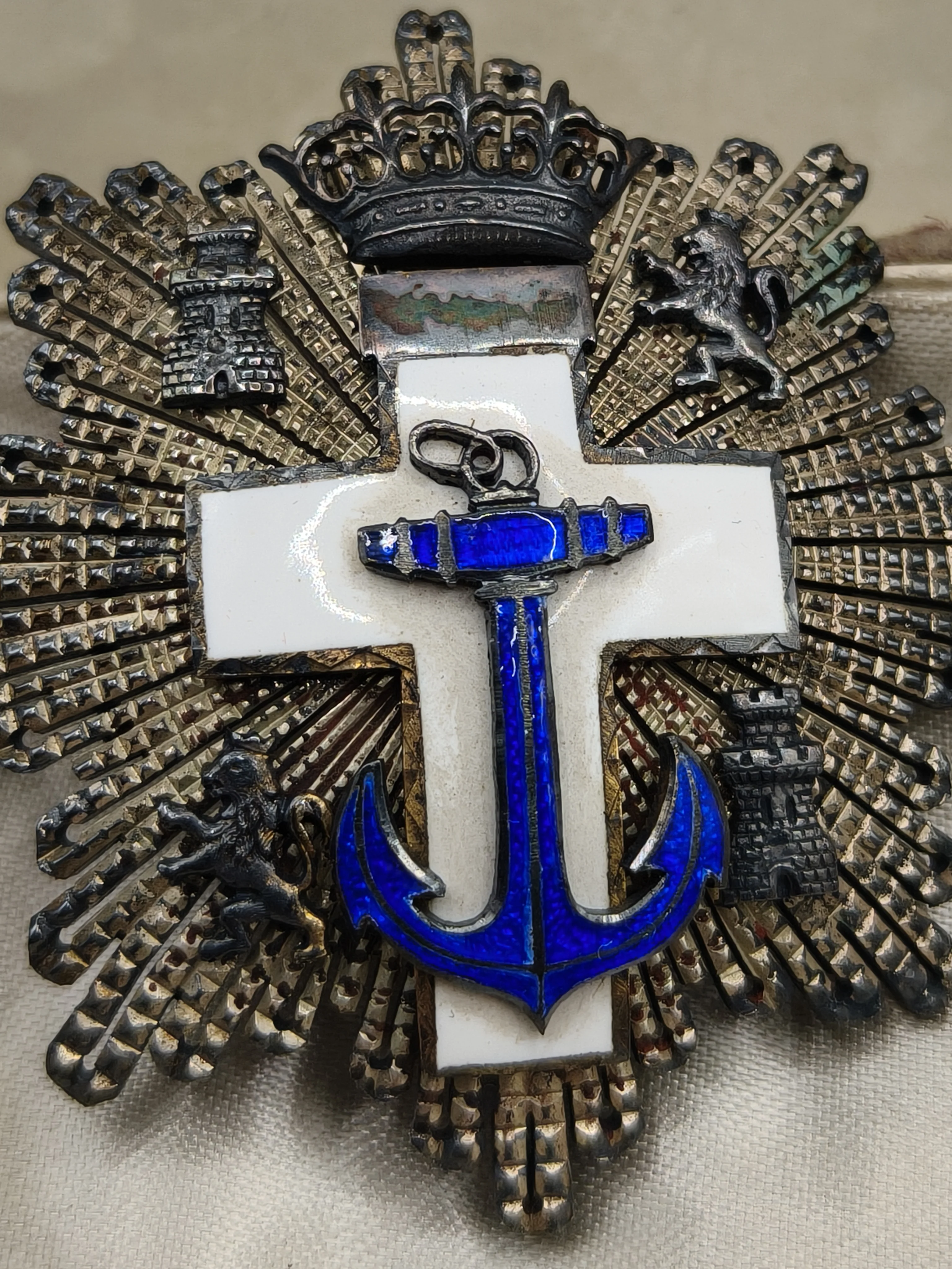 Placa cruz orden naval m��rito blanco. Espa?a